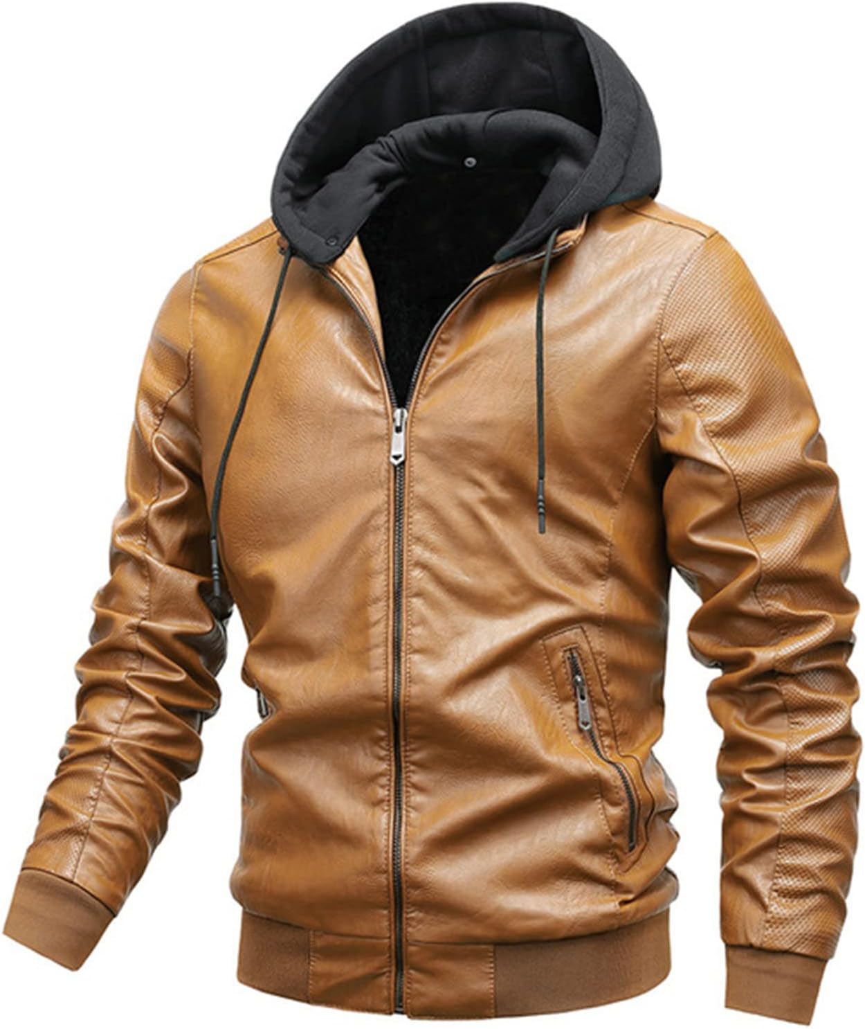 Men's Jacket Faux Leather Jacket Hood Motorcycle Jacket Casual Vintage Warm Winter Coat