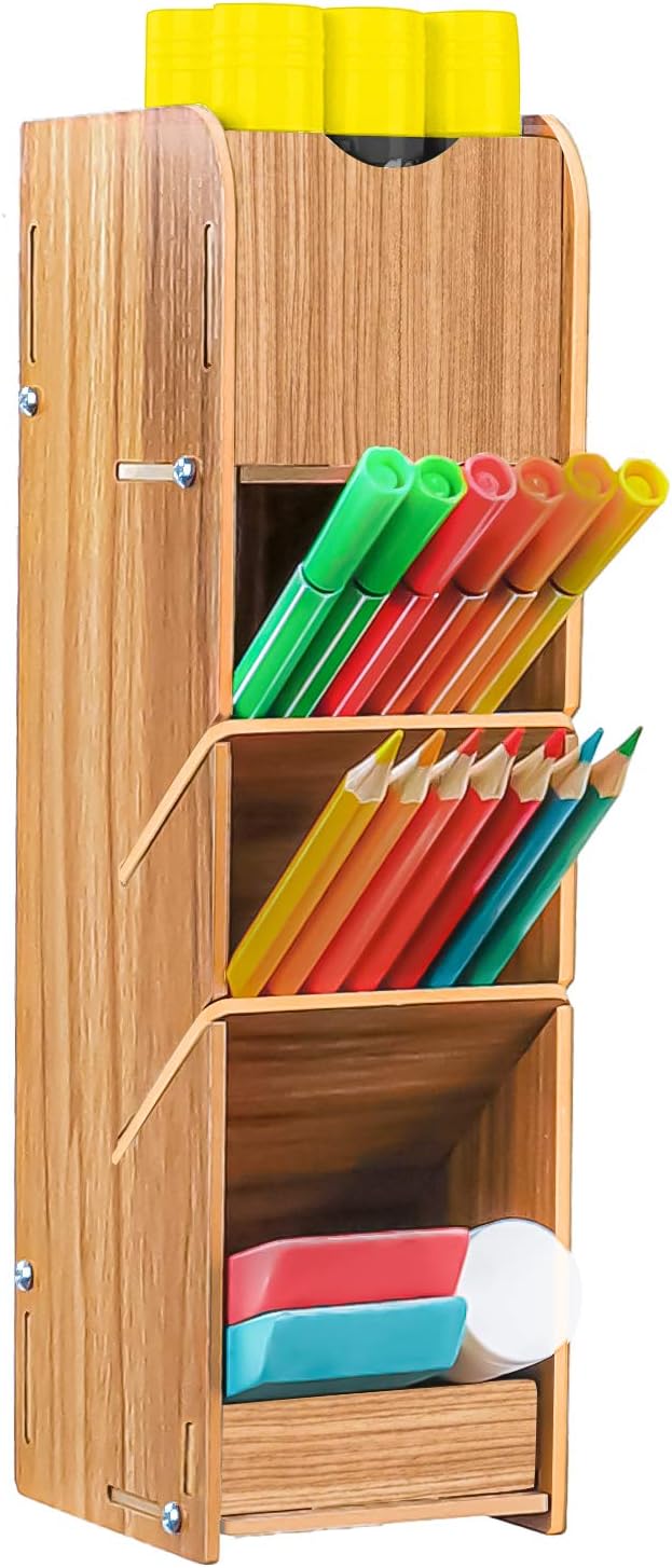 JARLINK Wooden Pen Organizer, MultiFunctional Pen Holder