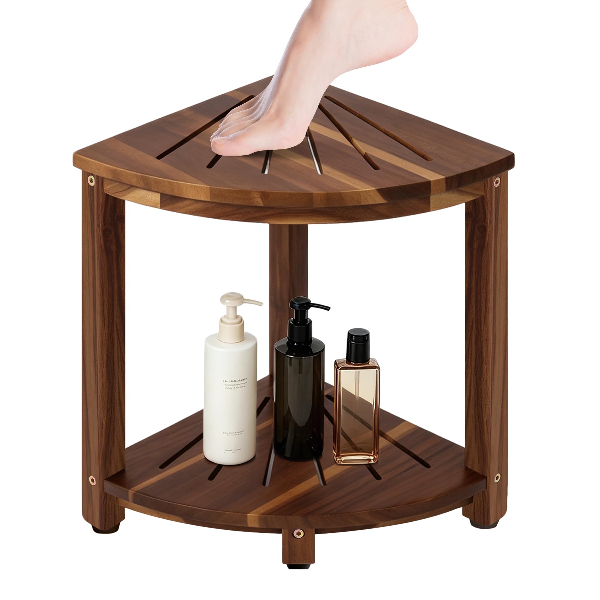Corner Shower Caddy - Acacia Wood Shelf -8