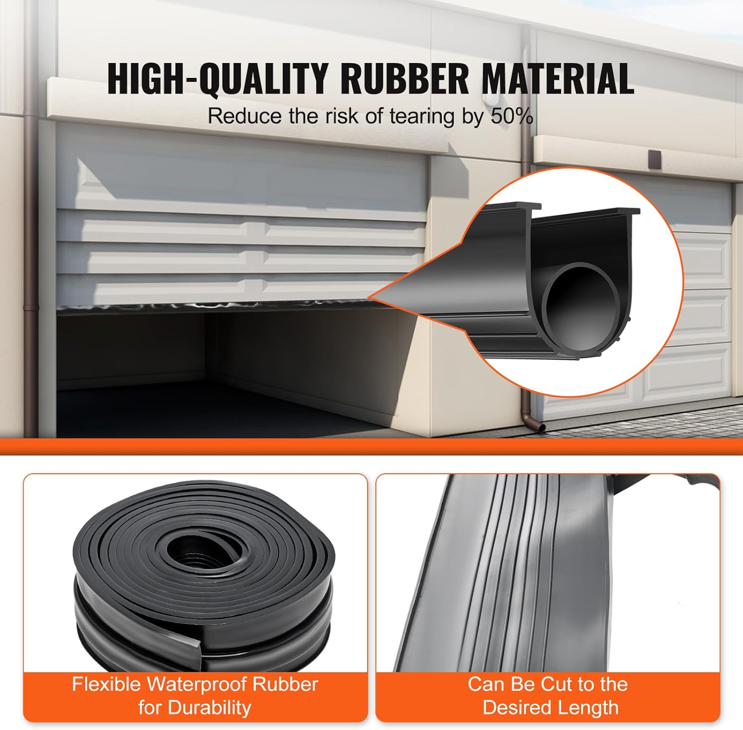 VEVOR Garage Door Seals Bottom Rubber, U Shape +O Ring Garage Door Weather Stripping, Universal Weatherproof Threshold Buffering Sealing Rubber, 5/16 inch T-Ends and 3 3/4 inch Width (20 Ft, Black)