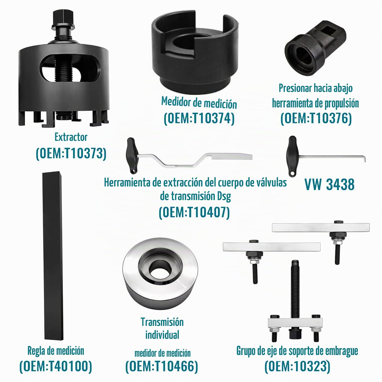Juego de herramientas para caja de cambios de doble embrague Compatible con Audi Compatible con VAG VW 7-velocidades DSG, caja de cambios de doble embrague T10323 T10373 T10376 T40100 T10407
