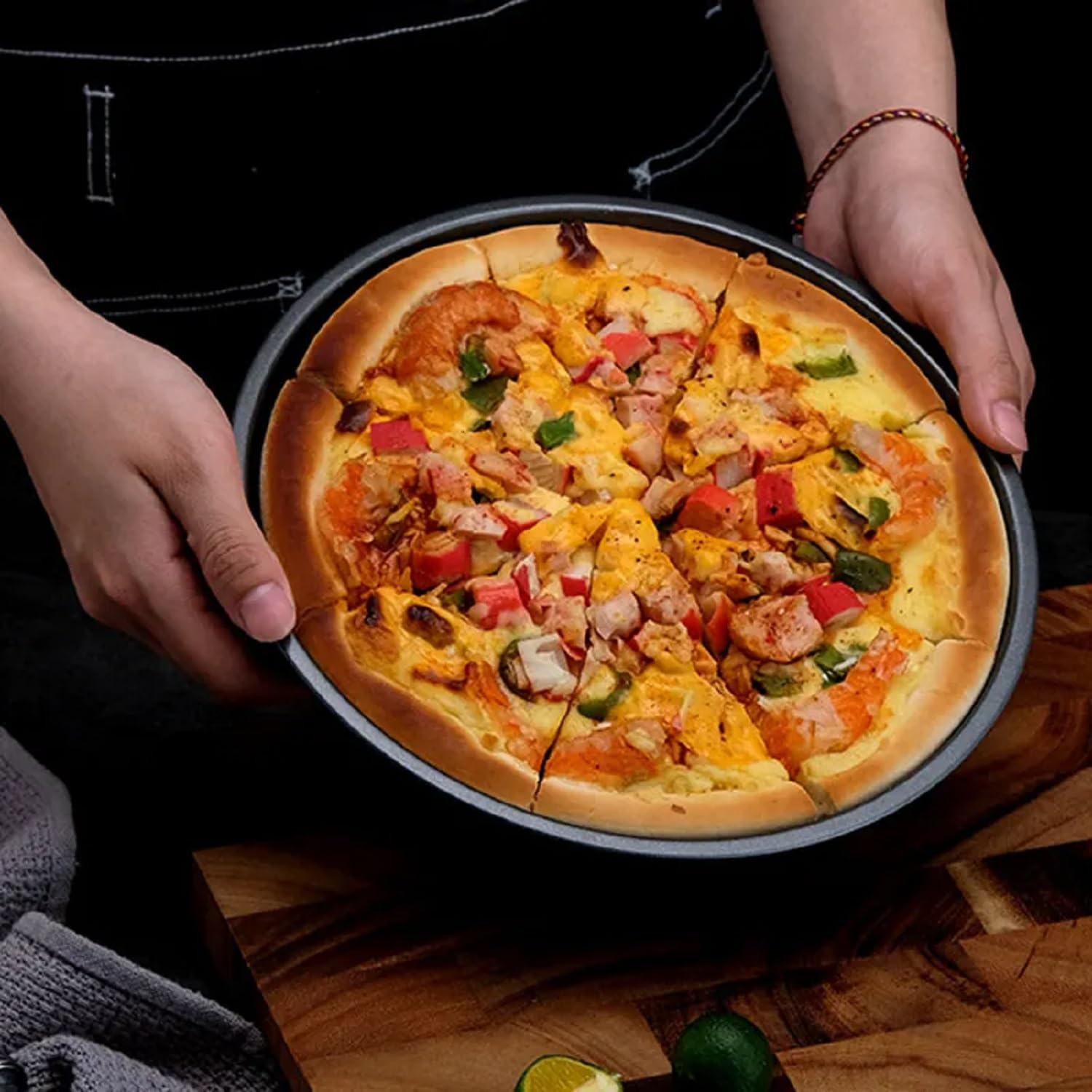 Aakarit Big Box 10 Inch Carbon Steel Pizza Tray | Non-Stick Bakeware | Round Shape Plate Cake Pan Baking Mould | Used in Serving Microwave Oven Tools | Black (24 cm) 2