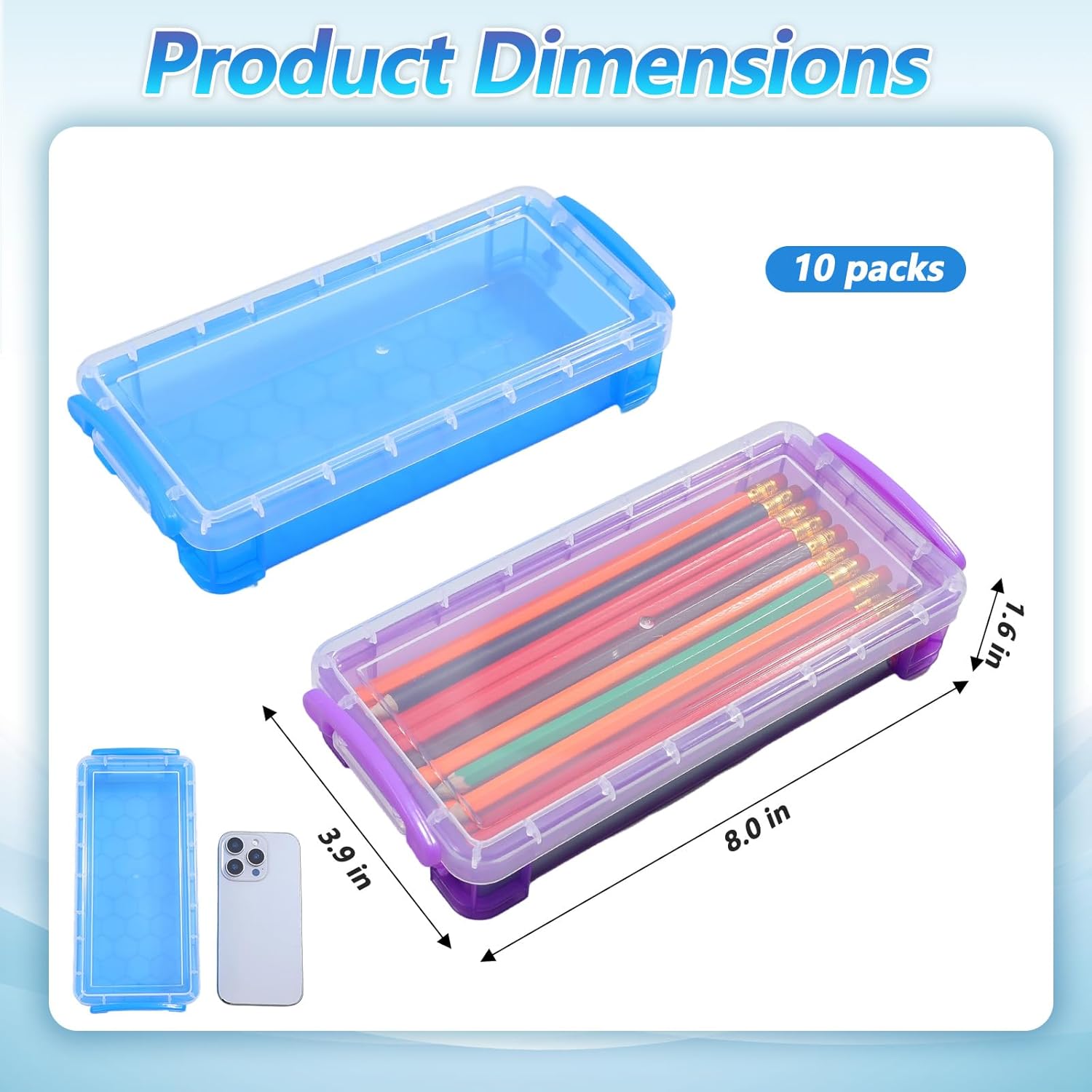 10 Packs Plastic Pencil Box Stackable Pencil Case Bulk Crayon Box with Snap Tight Lid Plastic Brush Painting Storage Organizer for Office Home Supplies (Colorful) - Image 2