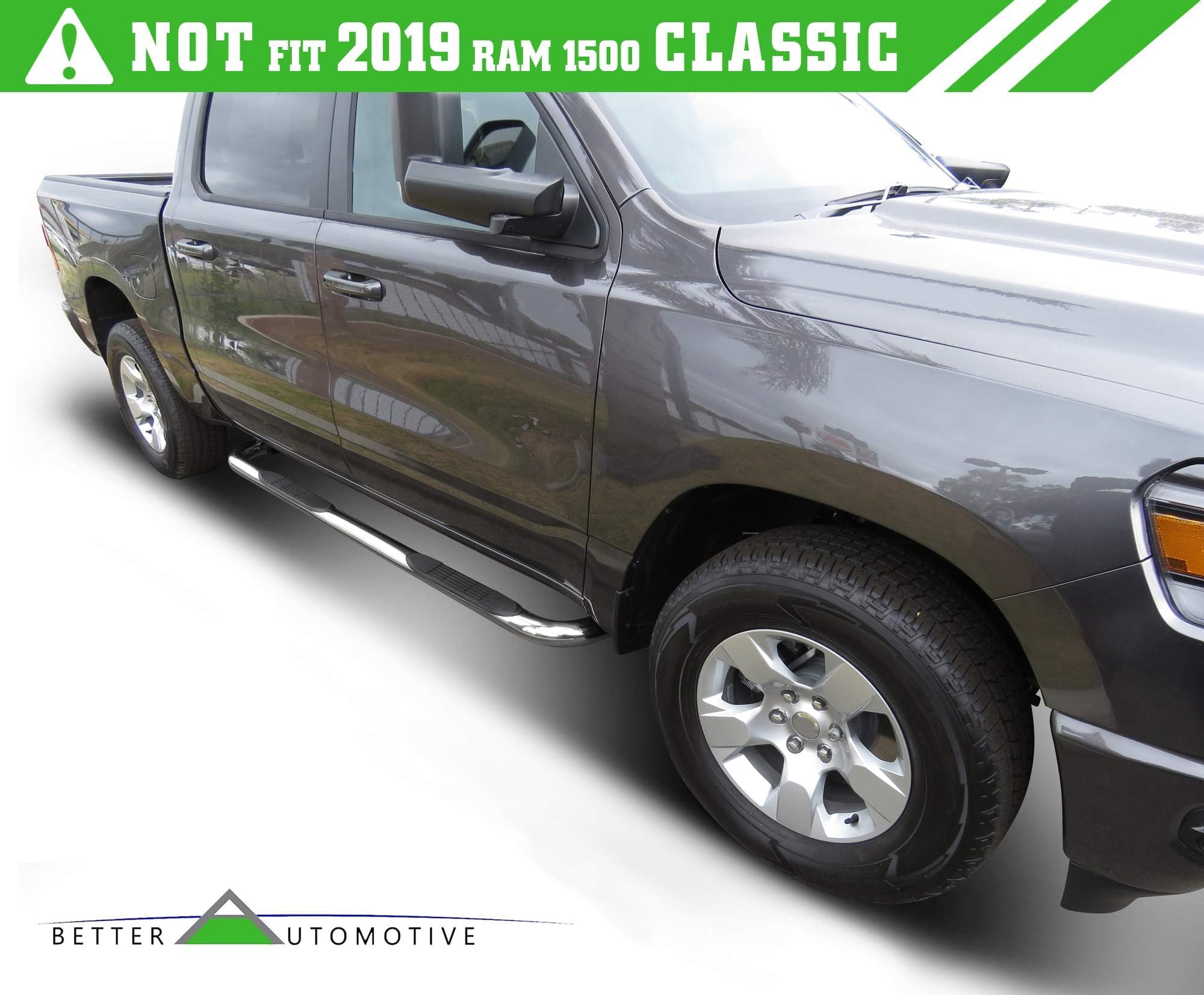 BETTER AUTOMOTIVE 3” Side Steps Fit 2019-2025 RAM 1500 Crew Cab (Exclude 2019-2024 RAM 1500 Classic) Truck Pickup Stainless Steel Side Bars Nerf Bars Running Boards Off Road Accessories 2Pcs