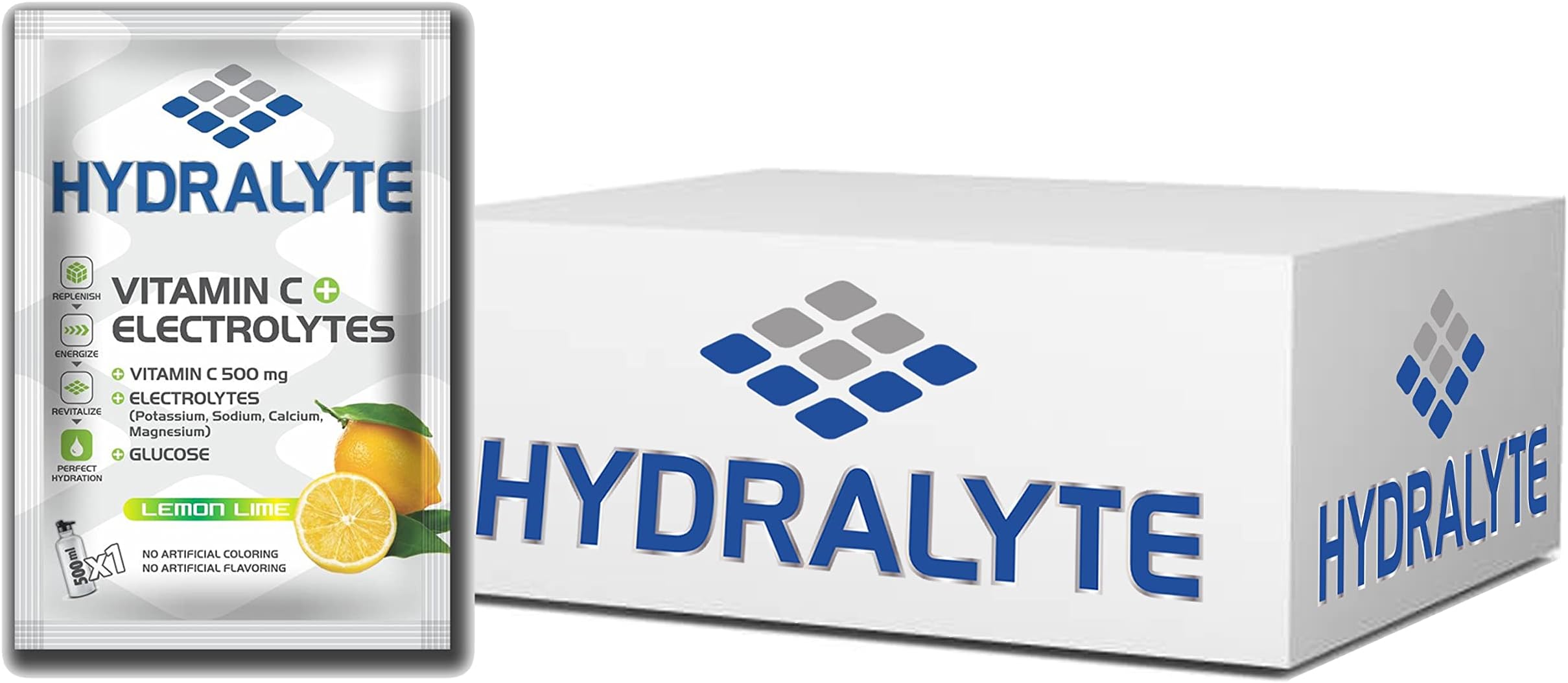 Hydralyte Vitamin C + Electrolyte Hydration Sports Drink Powder Lemon Flavor, 20 gm, Pack of 100 | 1 Sachet make 500ml | Natural Electrolyte Replacement Supplement for Rapid Hydration