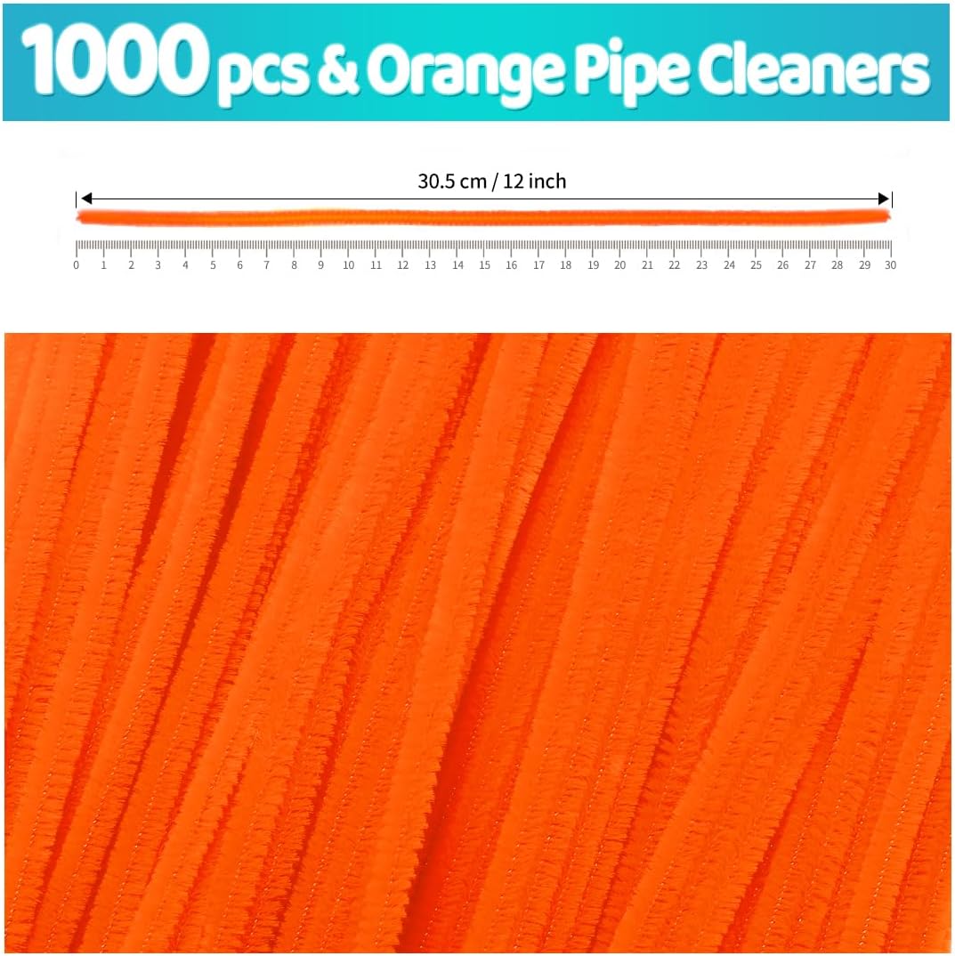 Iooleem 1000pcs Orange Pipe Cleaners, Chenille Stems, Pipe Cleaners for Crafts, Pipe Cleaner Crafts, Art and Craft Supplies.