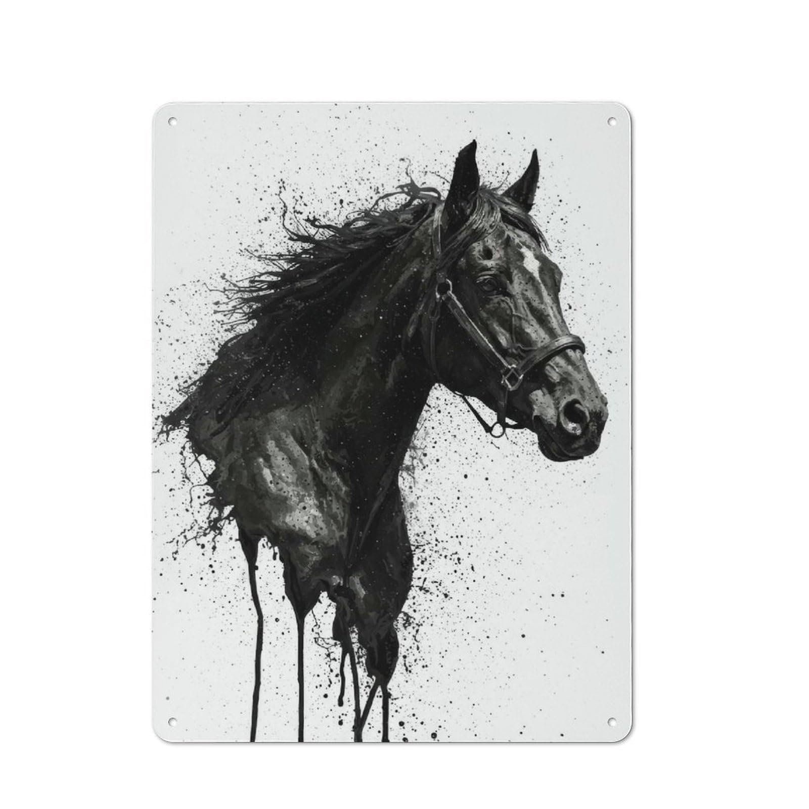 Junmoney Black Horse Splash Art Metal Plaque 40X30cm With For Pub Or Café, Rustic Decor, For Pub Decor Enthusiasts
