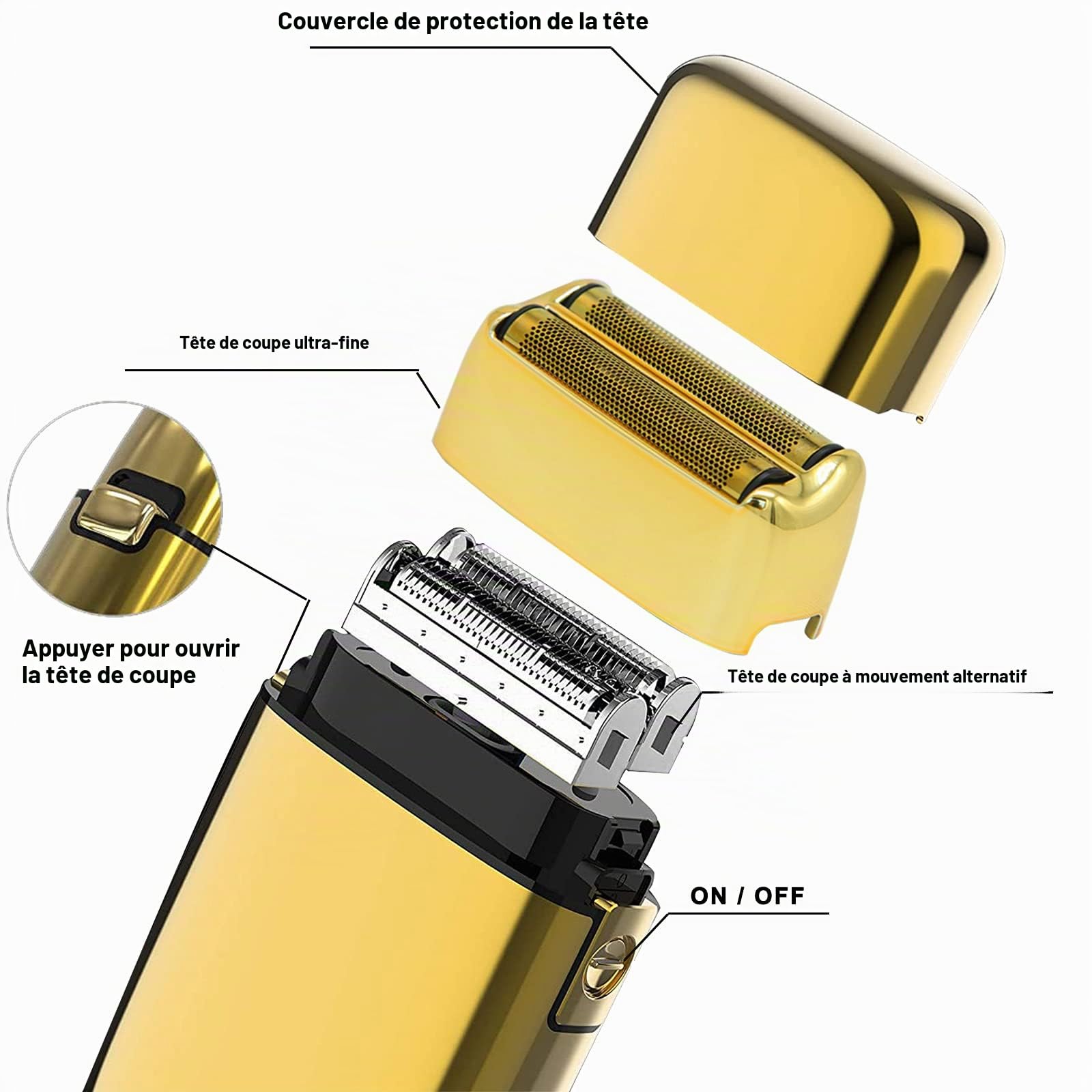 Rasoir Électriques Hommes, Tondeuse Barbe Homme Rasage Ultra Précis Sans Fil en Métal et Aluminium, Tondeuse de Précision USB Rechargeable (D'or)