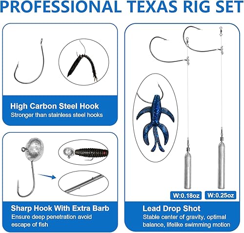 Miniatura 5 de Kit de señuelos de pesca de lubina, 48 piezas, aparejos de pesca para lubina, cebos y señuelos de pesca, gusanos de plástico suave, ciempiés,