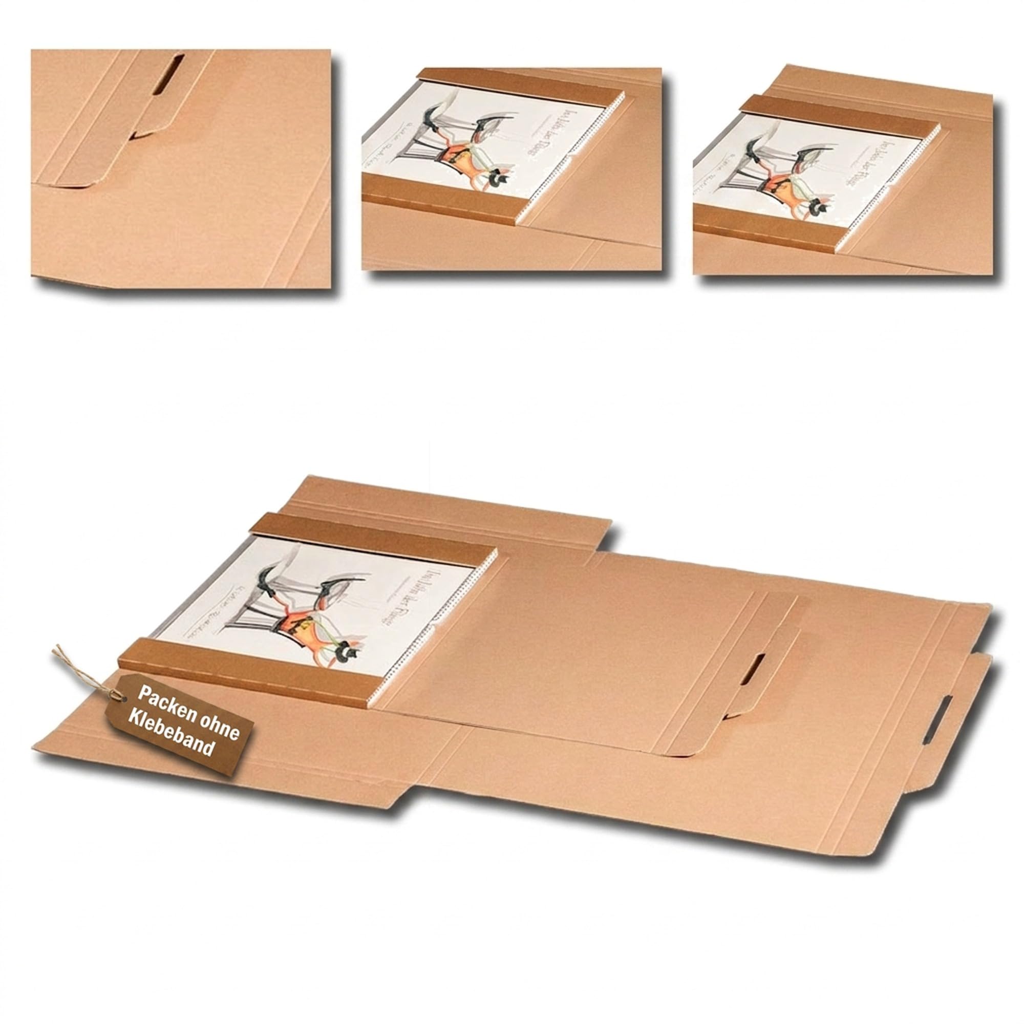 KK Verpackungen Wellpappe Versandtasche DIN A2 620x420x10mm | 900 Stück, Kalenderversand knickfrei, Steckverschluss ohne Klebeband | Bilderversand, Buchversand | B-Welle extra stabil