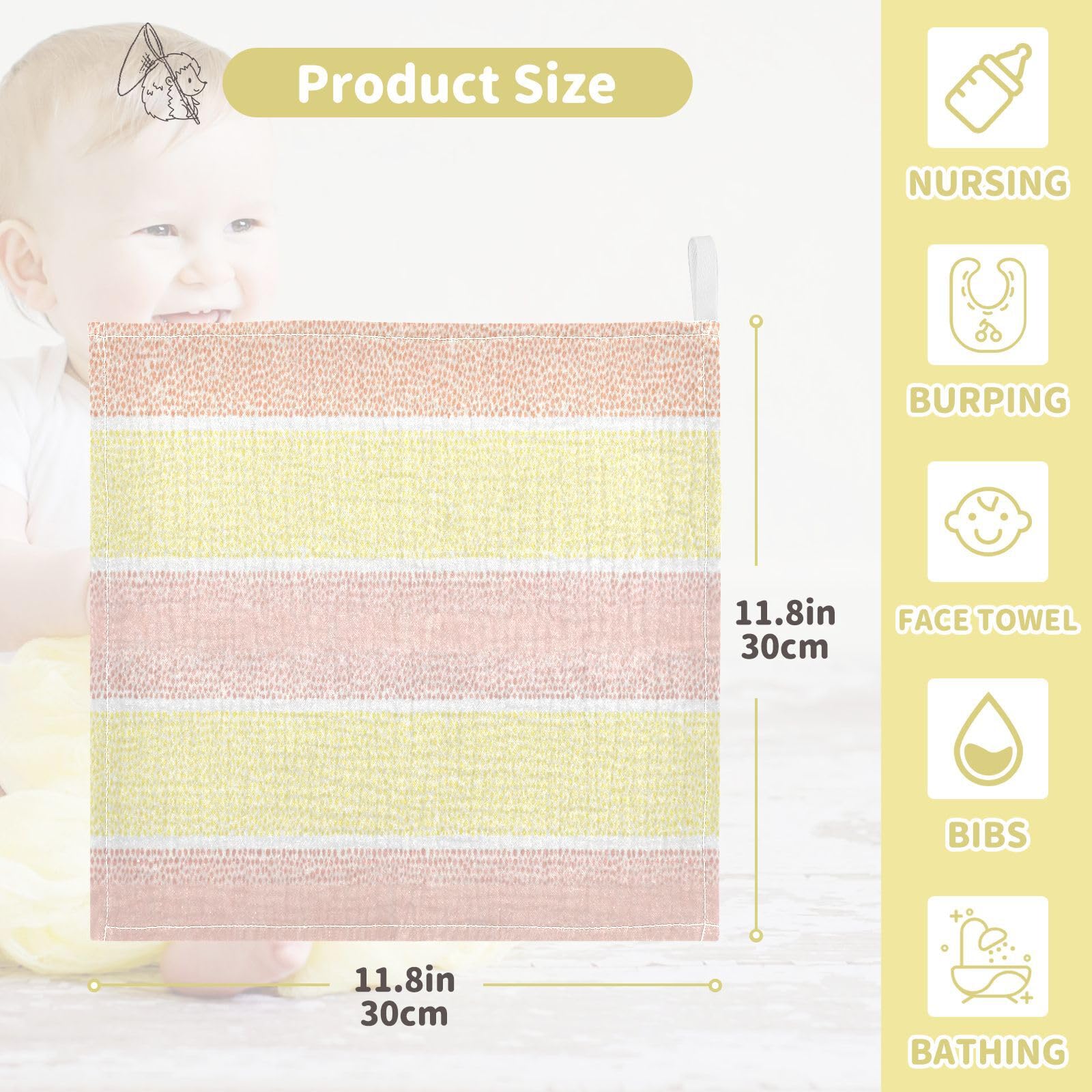 Nander 5Pack Baby Muslin Washcloths,Colorful Stripes Soft Face Cloths for Newborn, Absorbent Bath Wash Cloths, Wipes, Burp Rag,Toddlers Essentials Stuff, Baby Registry as Shower
