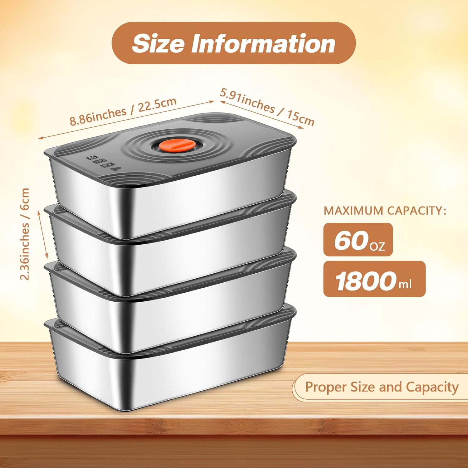 8 Set 60oz Stainless Steel Food Storage Containers Reusable Metal Meat Marinating Container with Lids Fruit Lunch Storage Box for Leftovers,dishwasher and Freezer Safe 1800ml - Image 2