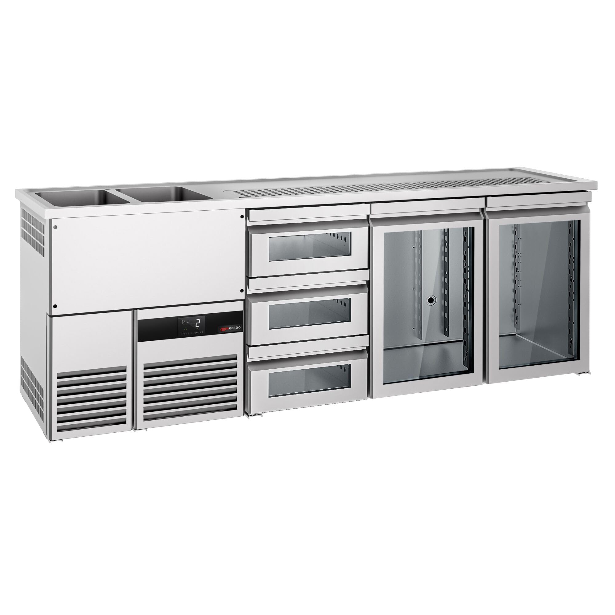 GGM Gastro | BLF257D#SG13#2#GT | Biertheke PREMIUM - 2500x700mm - 2 Glastüren & 3 Glasschubladen