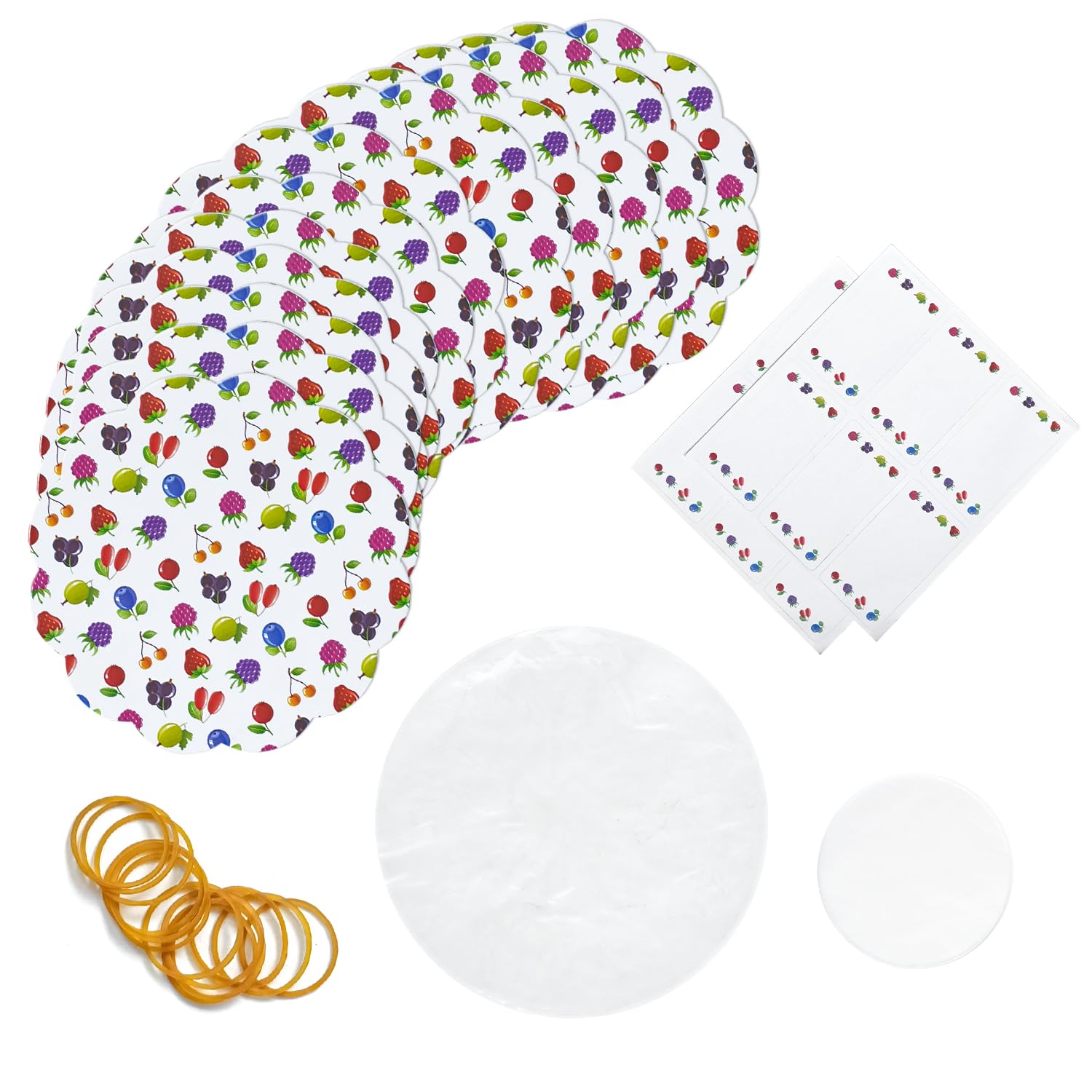 Jam Pot Covers (1lb) with Elastic Rubber Bands & Labels | Complete Sealing Pack for Preserving Jams | Jar Covers for Jams, Chutneys & Jellies