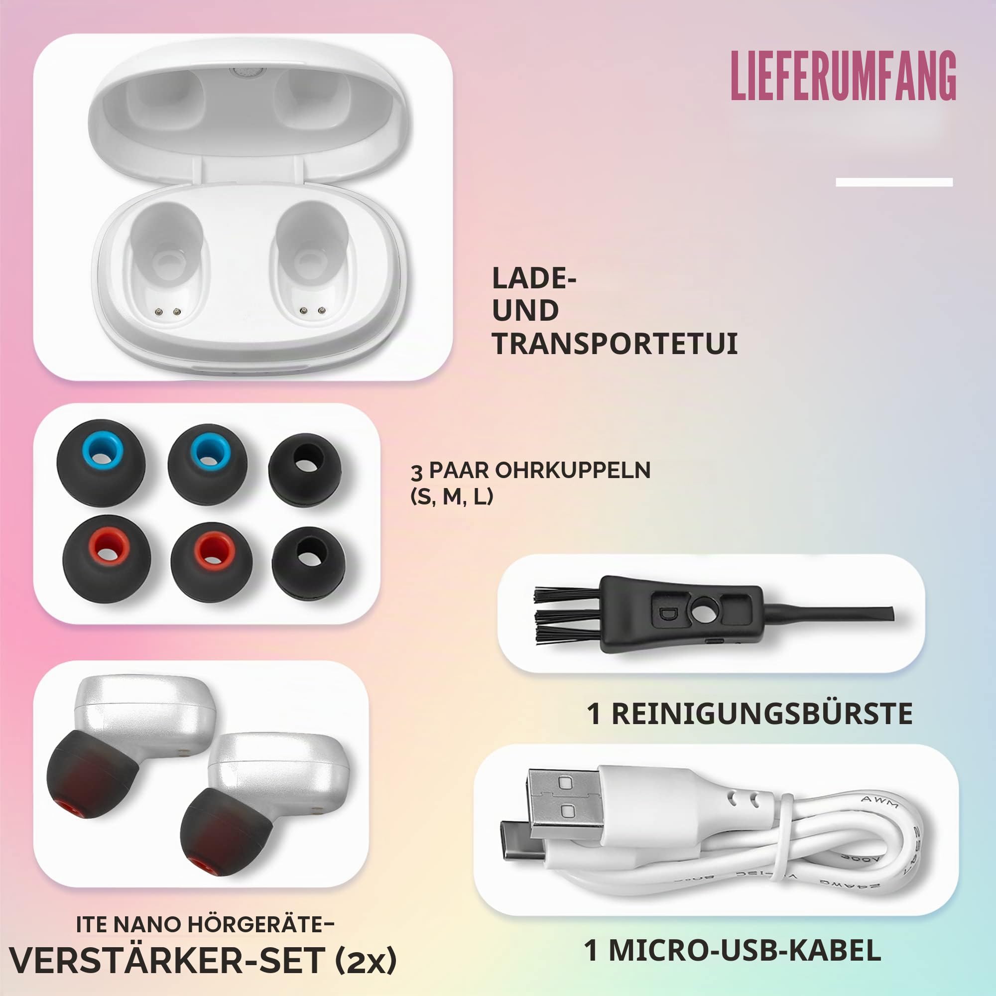 Wiederaufladbares Paar mit Geräuschunterdrückung, digitales Gerät für Senioren und Erwachsene – ITC Nano Personal – One Touch Control & Low Distortion Assist Device, Weiß