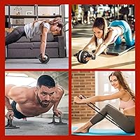 Vista 6 de Kit de ruedas para abdominales, rueda de ejercicio para entrenamiento de fuerza abdominal con barras para flexiones, bandas de resistencia