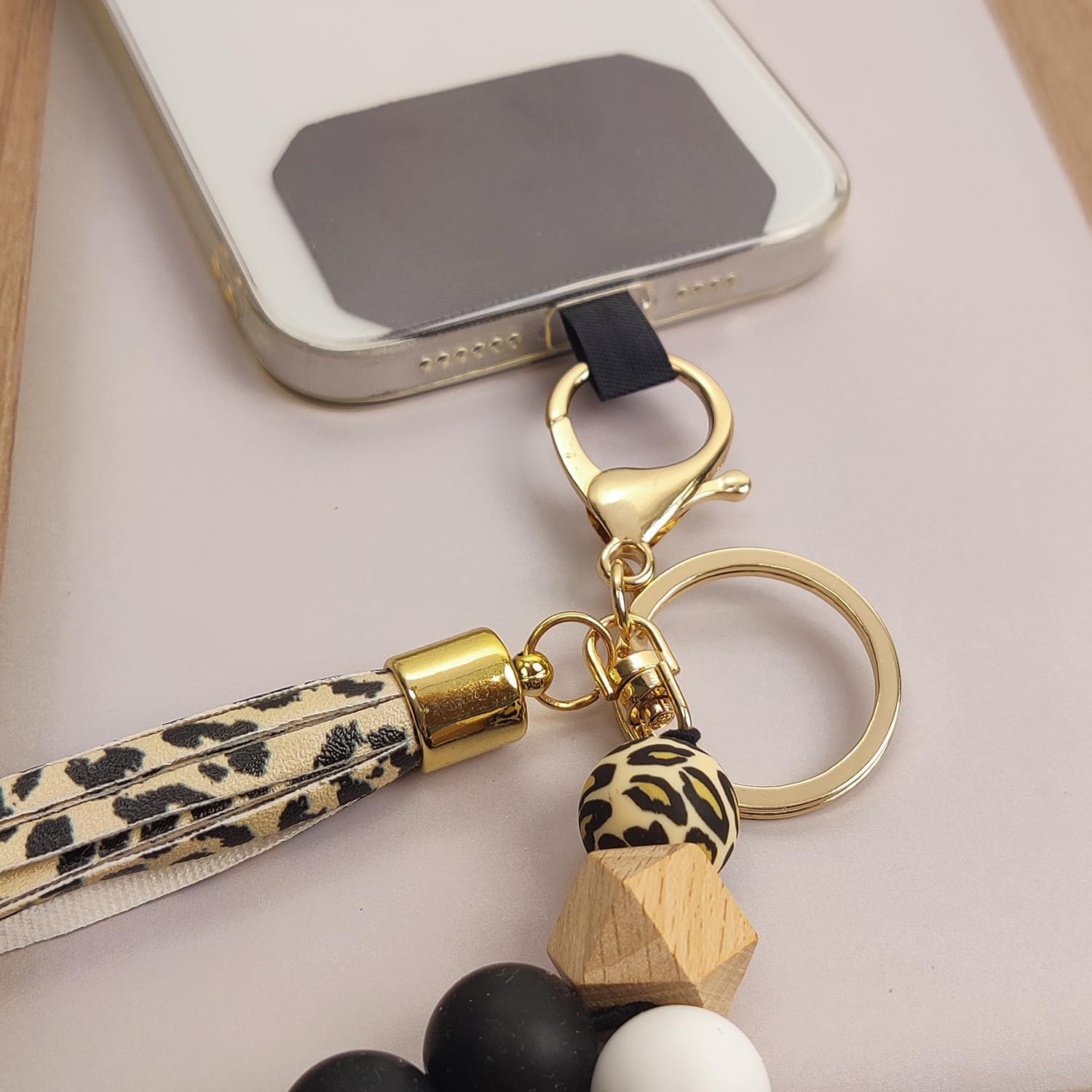 Phone Lanyard Silicone Beaded Phone Wrist Strap Cute Elastic Cell Phone Wristlet Chain Bracelet with 2 Tether Tab - Image 4