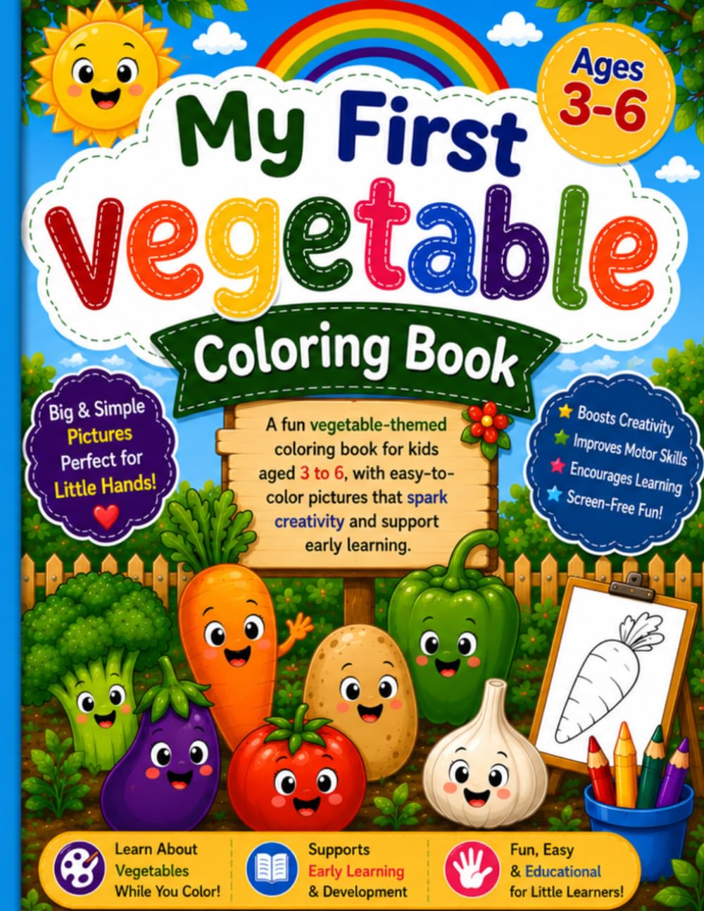 Vegetable Coloring Book for Kids Ages 3-6: Fun and Easy Vegetable Coloring Pages for Toddlers and Preschoolers | Learn Healthy Foods While Coloring