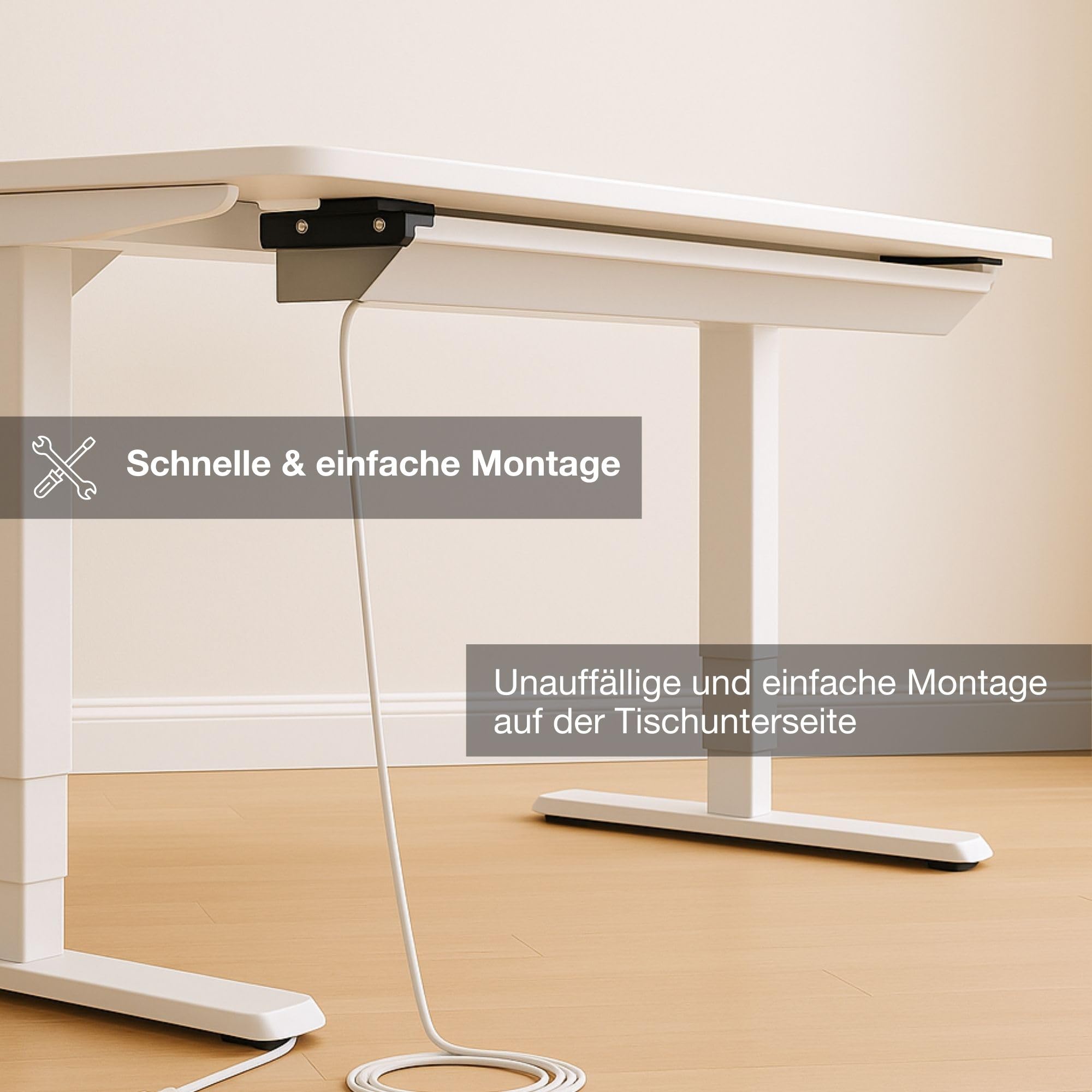 ASSMANN Horizontaler Kabelkanal Flex-Big + Vertikale Kabelführung + 6-Fach Steckdose 128x16x10cm 1280mm Weiß einfache Montage für Büro und Homeoffice