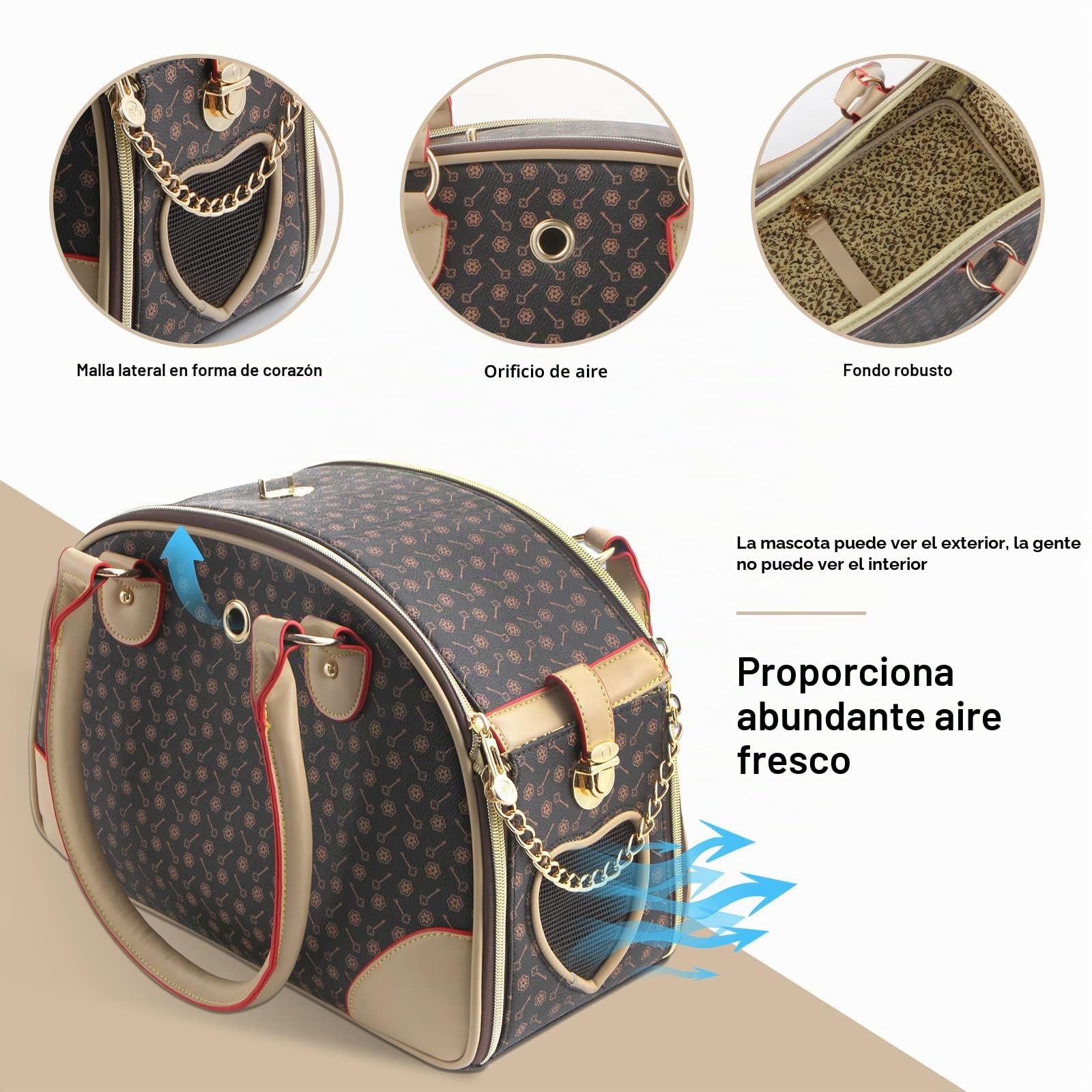 Bolso de Mano para Perros de Piel sintética de Moda, Bolso de Mano para Perro, Gato, Bolso de Senderismo, marrón, pequeño 38 x 23 x 17 cm