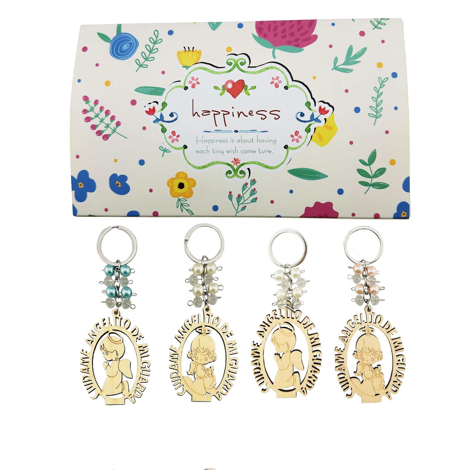 lulucross20 Pcs Baptism Key Ring Angel Charm Wooden Keychains Christening Party Favors with Gift Box
