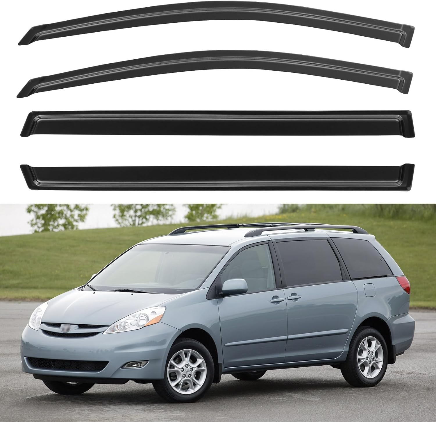 Window Visors Rain Guards Shield for 2004-2009 Toyota Sienna, Out-Channel Window Wind Deflectors Vent Shades for 04 05 06 07 08 09 Sienna
