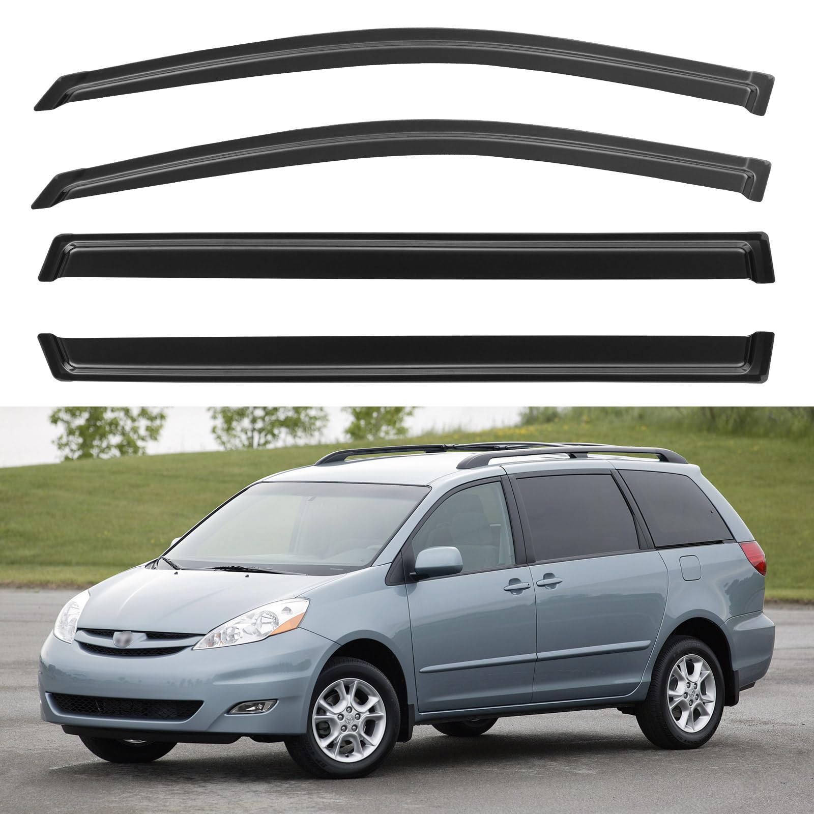 Window Visors Rain Guards for 2004-2010 Toyota Sienna | Out-Channel Window Vent Wind Deflectors Visors Shades Protectors for 04 05 06 07 08 09 10 Toyota Sienna