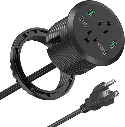 Agujero de alimentación de escritorio de 3 pulgadas, estación de carga rápida total de 40 W, 2 puertos USB C PD de 20 W, regleta de alimentación
