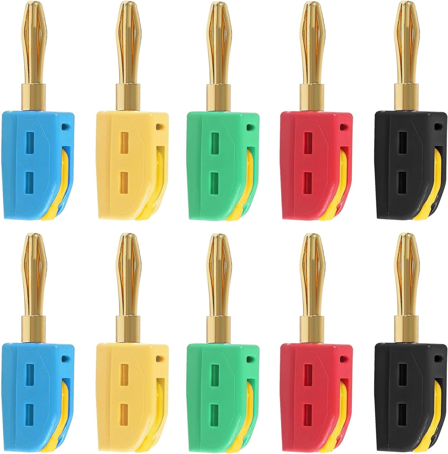 10PCS 4mm Banana Plug, 32A 250V Insulated Gold Plated Speaker Wire Banana Plugs Connectors, Banana Socke for Speaker Wire, Home Theater, Amplifiers and Sound Systems, 12-24AWG, Quick Connect