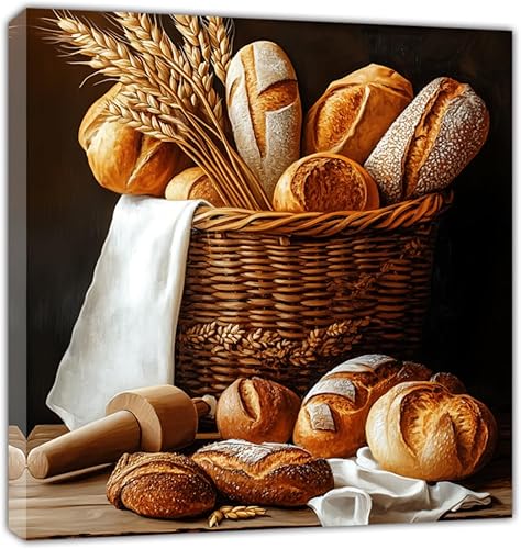 AWPANERAR Lienzo de cocina, arte de pared, impresión de pan, póster de alimentos, pintura vintage de naturaleza muerta, comedor, cocina, restaurante