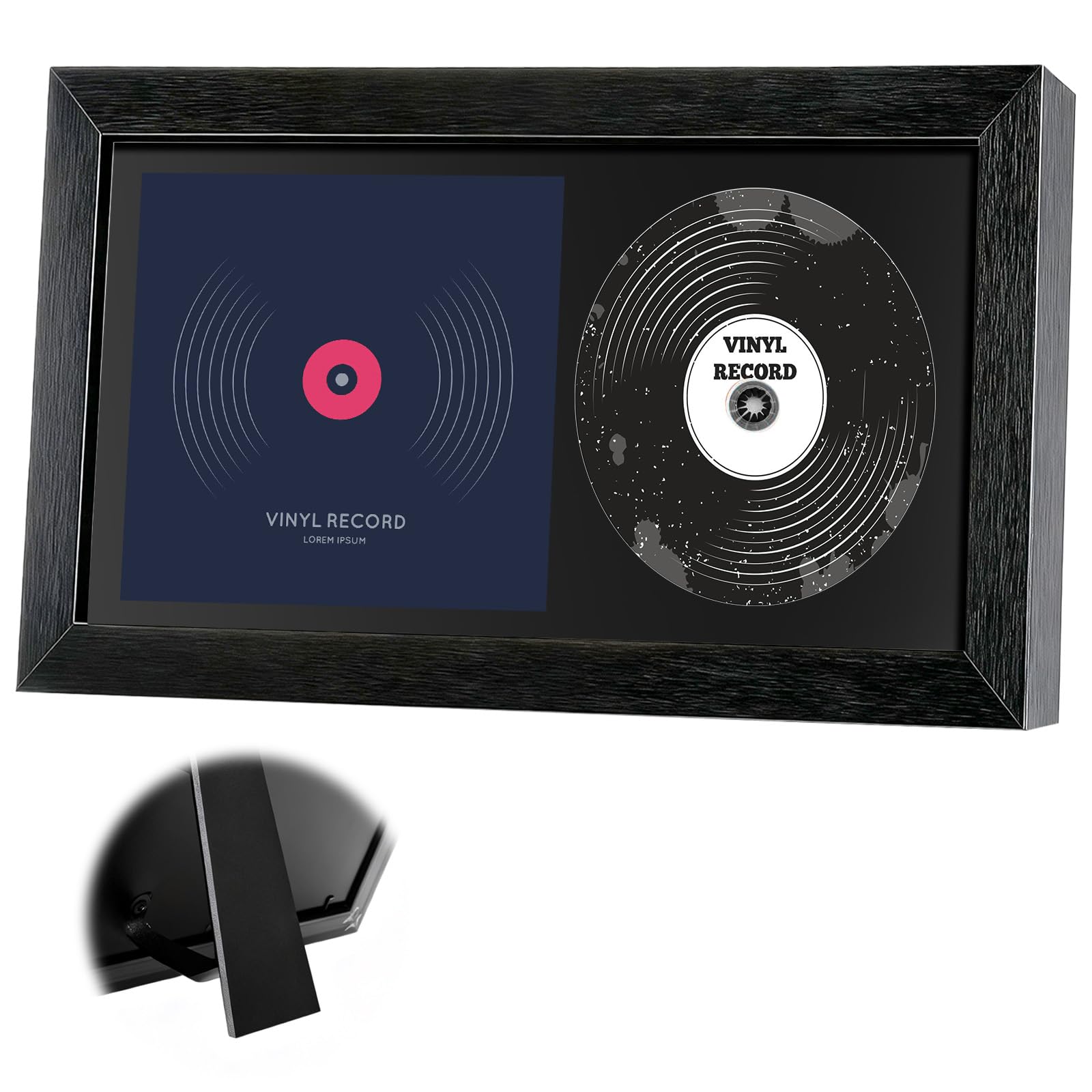 GBKDQQ Cornice per display CD, Display Disc, CD Box vetro autentico e copertina dell'album con formatura in legno per display da parete e da tavolo (nero)