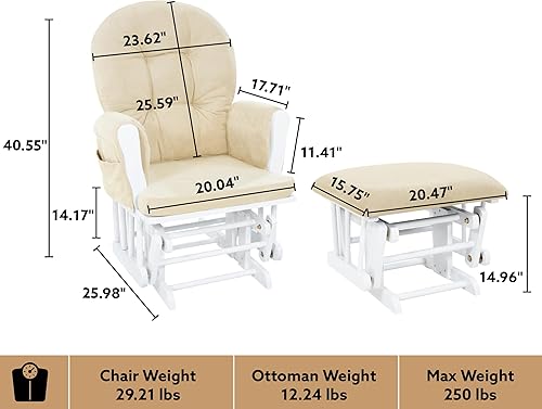 Miniatura 29 de Naomi Home Mecedora para bebé con otomana – Silla deslizante suave y silenciosa, respaldo alto y brazos acolchados para alimentación, muebles Gris