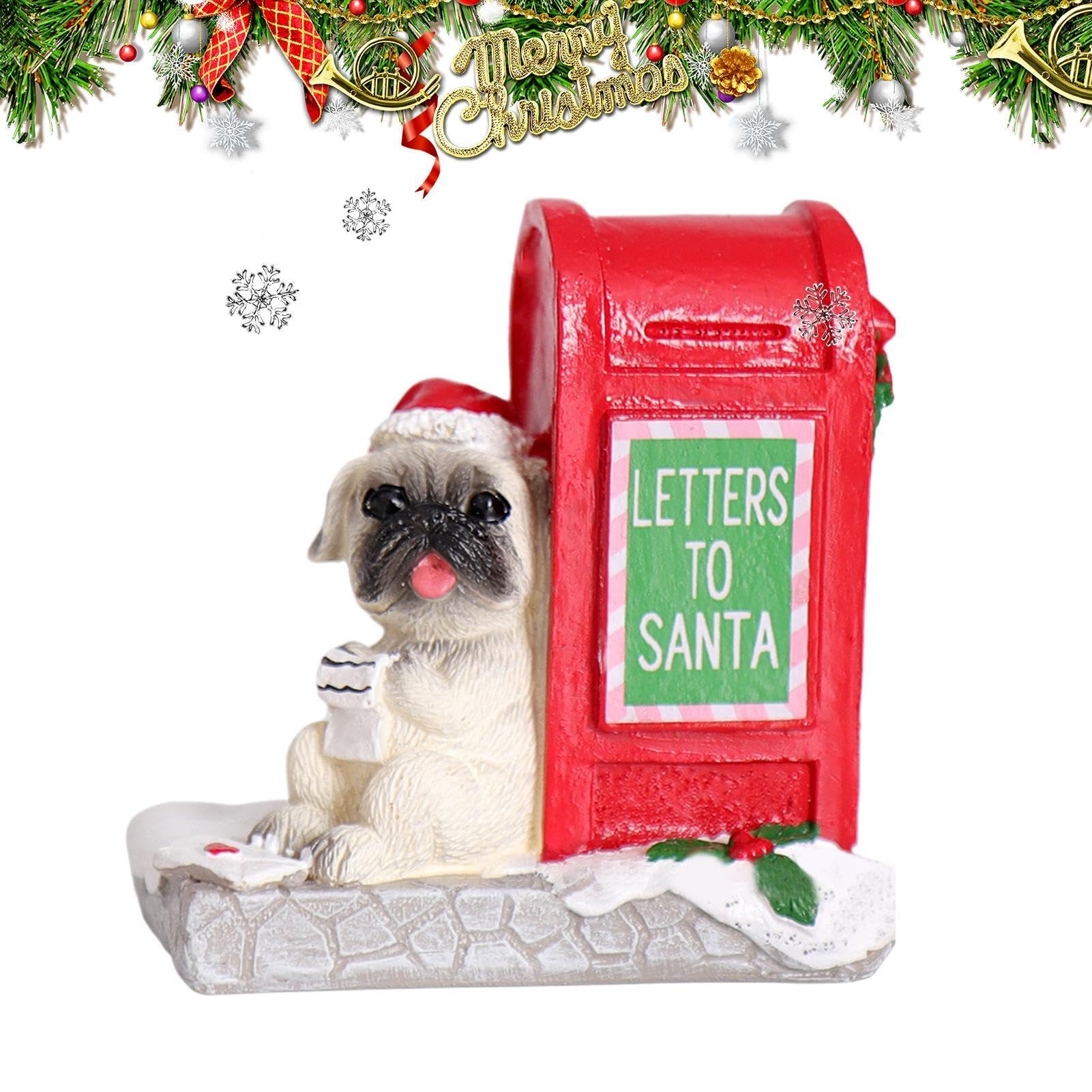 Buzón de Papá Noel, buzón de Navidad, estatuas de animales de resina navideña, letras decorativas para Papá Noel, adornos, pueblos de Navidad, juego de pueblos
