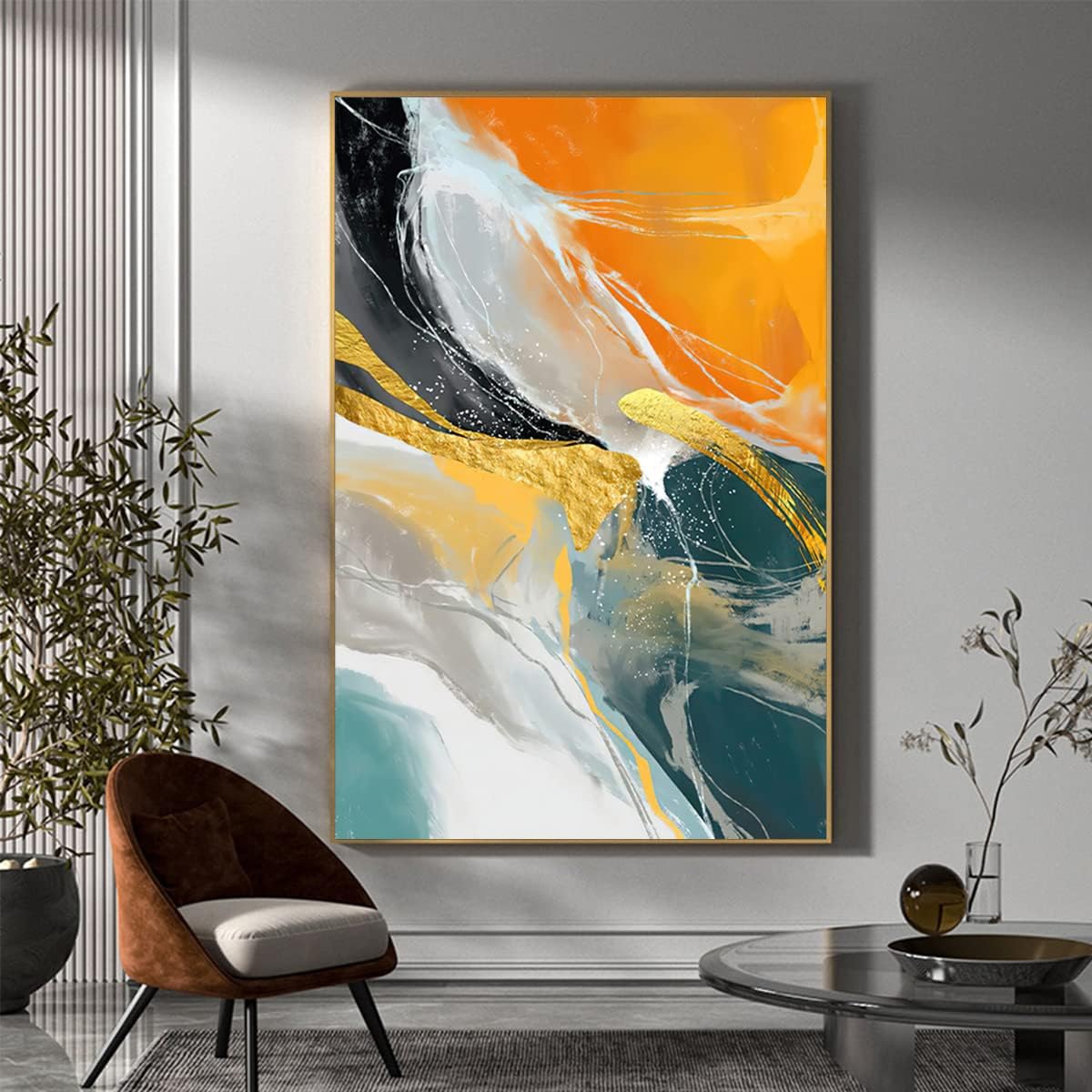 Orange Abstract Canvas Wall Art Orange White Blue and