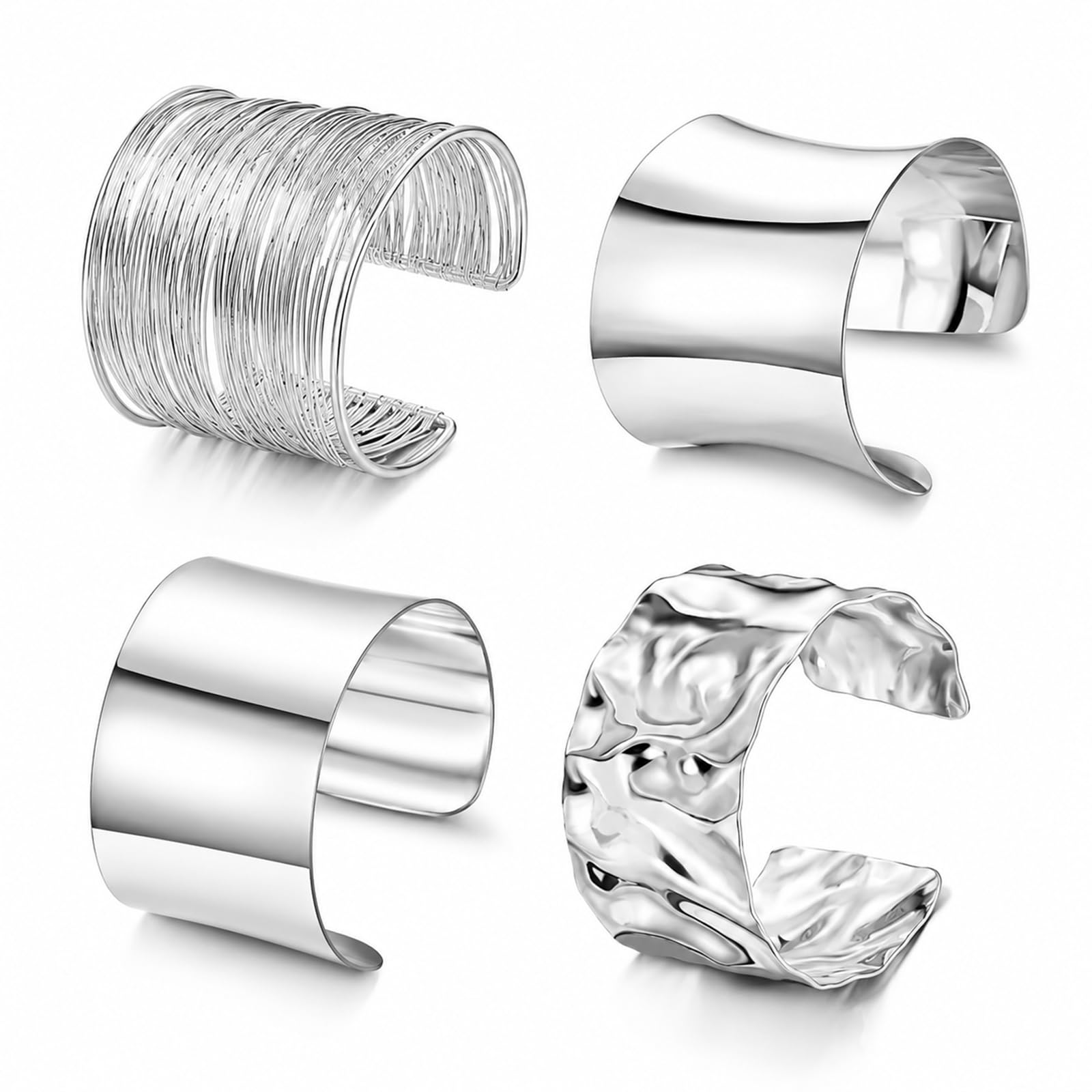 Brazalete Brazo Ancho Irregular Tipo, 4 Piezas Pulsera Ancha Mujer Plata Ajustable Pulsera Para Mujer Diseño De Línea Ancha Adecuado Para Regalo De Fiesta, Halloween, Navidad
