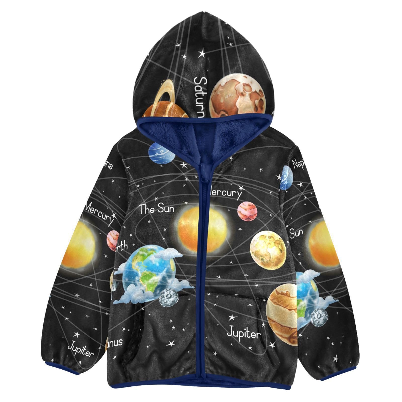 Aflyko Boys Fleece Coat Blue Zip-Up Hoodie Girls Outerwear Kids Hooded Jacket
