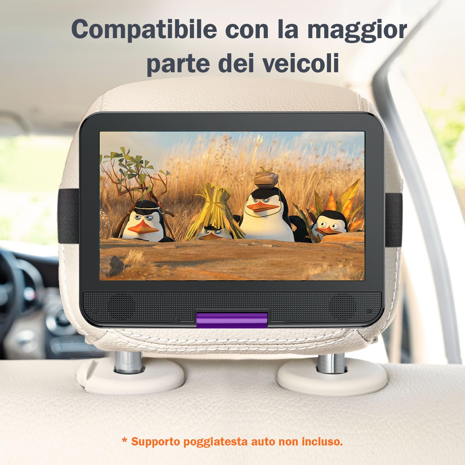 YOTON Lettore DVD Portatile 12,5" Schermo Girevole HD 10,5" per Auto Bambini Batteria 6 Ore USB SD