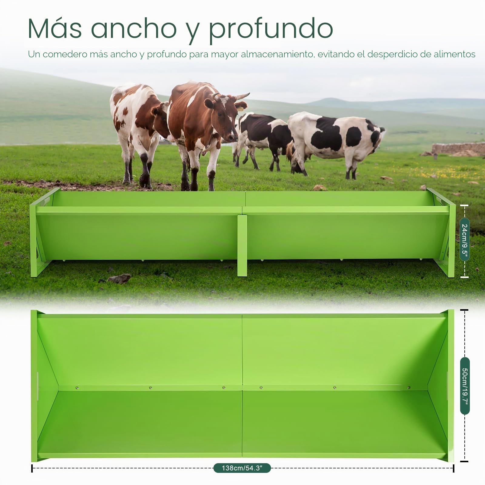 Comedero para Ovejas y Cabras 138*54*20cm Portátil Comedero de Heno para Ganado Gran Capacidad Metálico Alimentador de Heno Para Cabras Fácil de Limpiar (Verde)