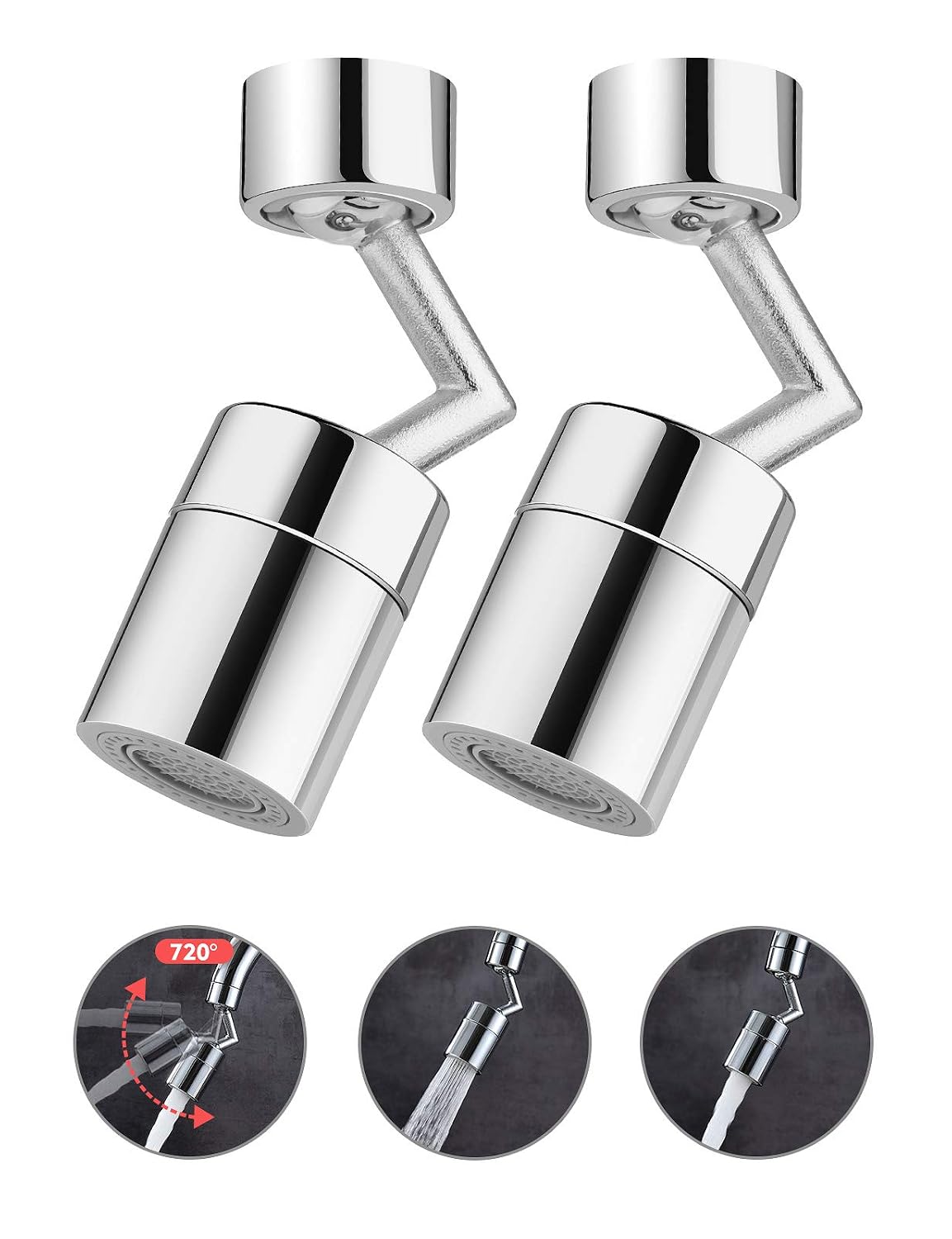 Aitsite Splash Filter Faucet, 720° Rotatable Faucet Sprayer Head, Anti-Splash, Oxygen-Enriched Foam, 4-Layer Net Filter, Leakproof Double O-Ring Applicable Internal Thread 22-24mm -2 pack