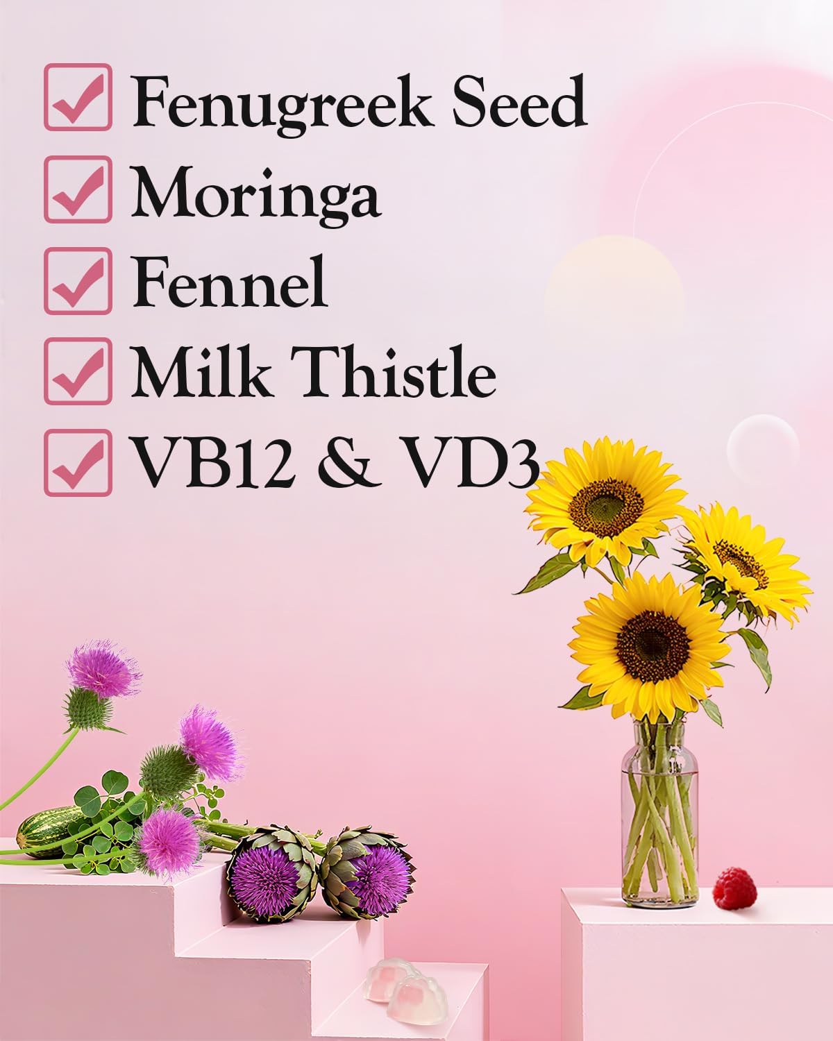 Lactation Support Gummies – Herbal Blend with Fenugreek, Moringa & Fennel – Postnatal Vegan Vitamins B12 & D3 – Natural Breast Milk Booster for Nursing Moms – Raspberry Flavor, 60 Gummies — Amazon image 5