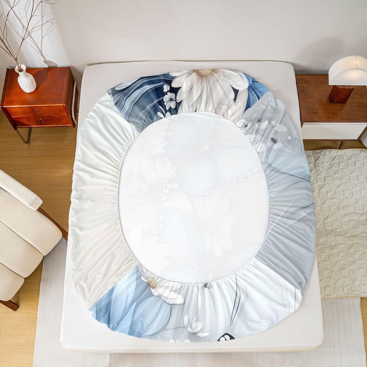 Manfei Juego de sábanas bajeras de 3 piezas, diseño botánico de flores florecientes, estilo rústico de granja con 2 fundas de almohada, decoración de habitación de niños y niñas, ropa de cama suave