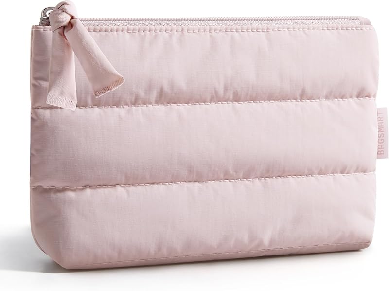 Necessaire de maquiagem BAGSMART pequena em poliéster, com zíper, lavável à máquina, 02-Baby Pink