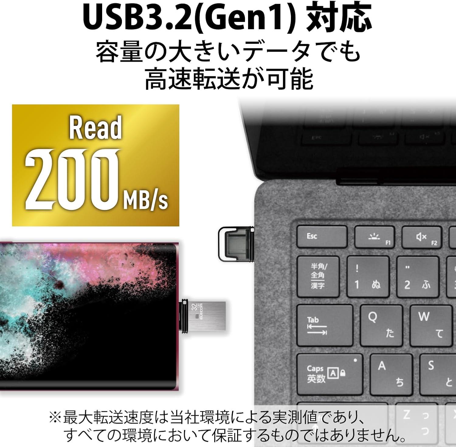 Elecom MF-CAU32032GSV USB Memory, 32 GB, USB 3.2 (Gen1), Type-C Cap, Silver
