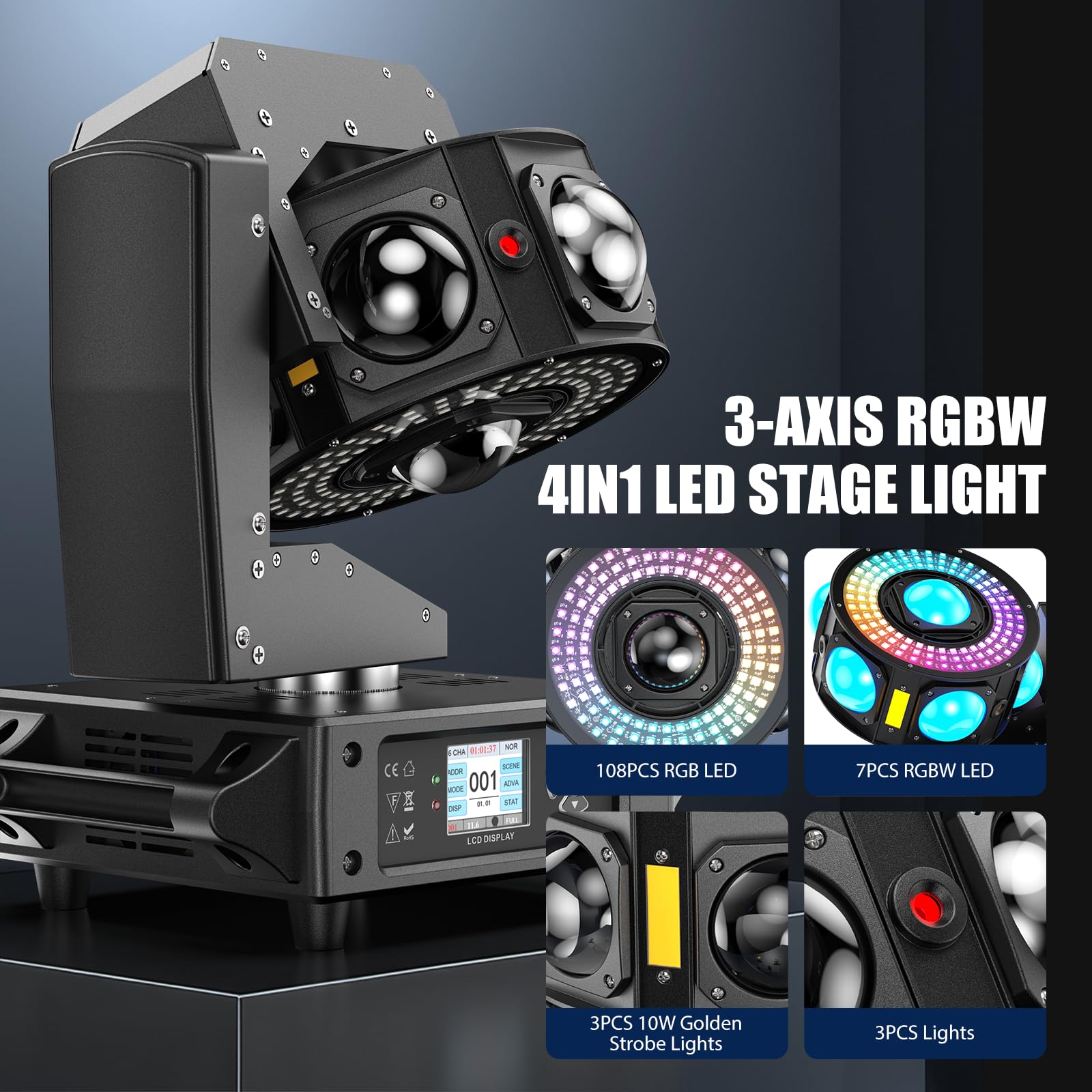Amazon.co.jp: DJライト ムービングヘッド、XYZ 3軸 無限回転 7 LED