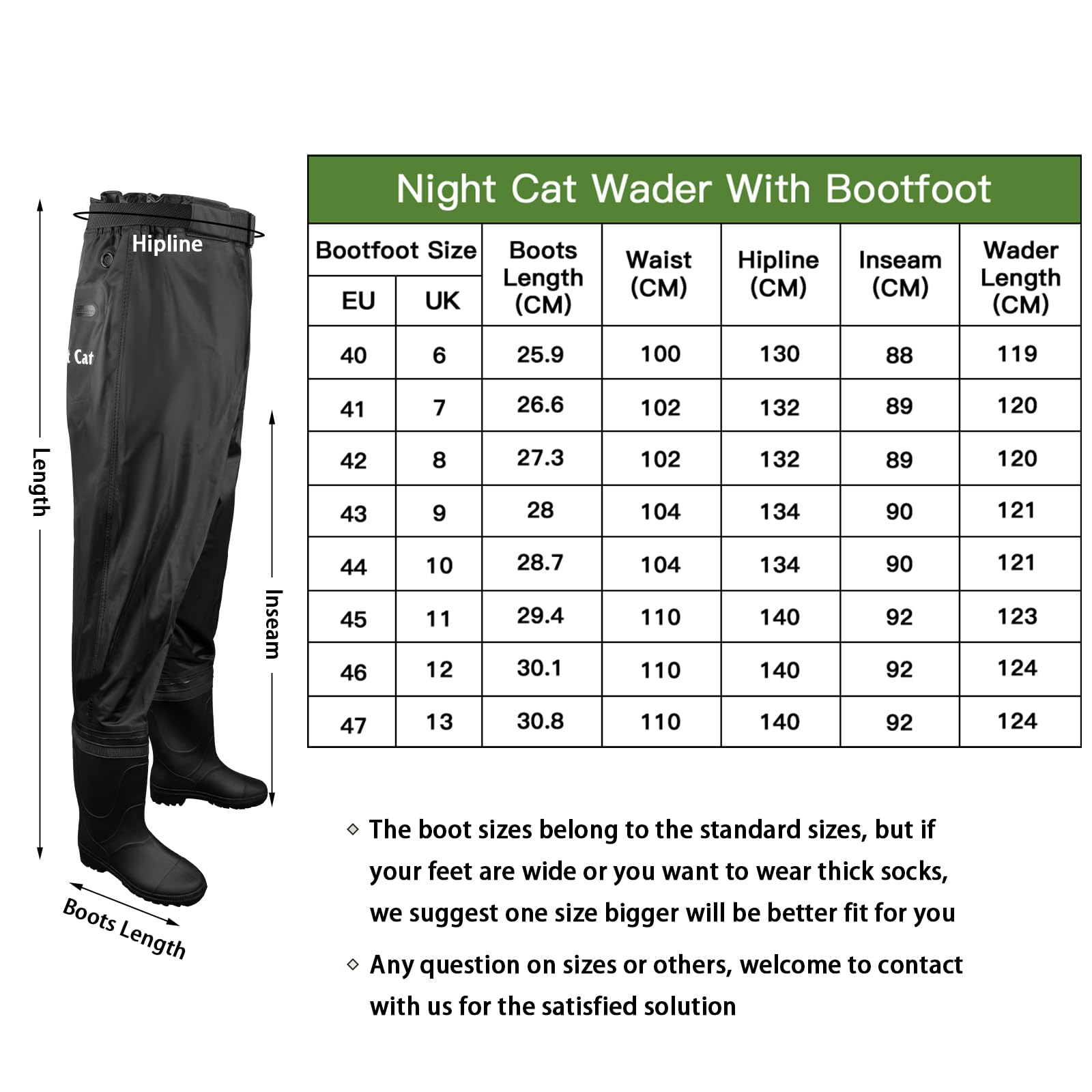 Night Cat Waders Pêche Cuissardes pour Hommes Femmes Chasse Waders Poitrine avec Bottes imperméable Respirant Crosswater