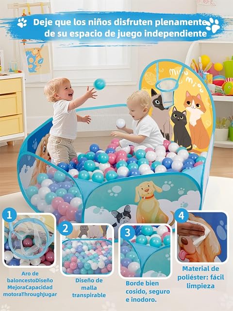 Foto 3 de 6 de ZimiTeda Gato y Perro Piscina de Bolas para niños pequeños con aro de Baloncesto Plegable Pop-up Piscina…