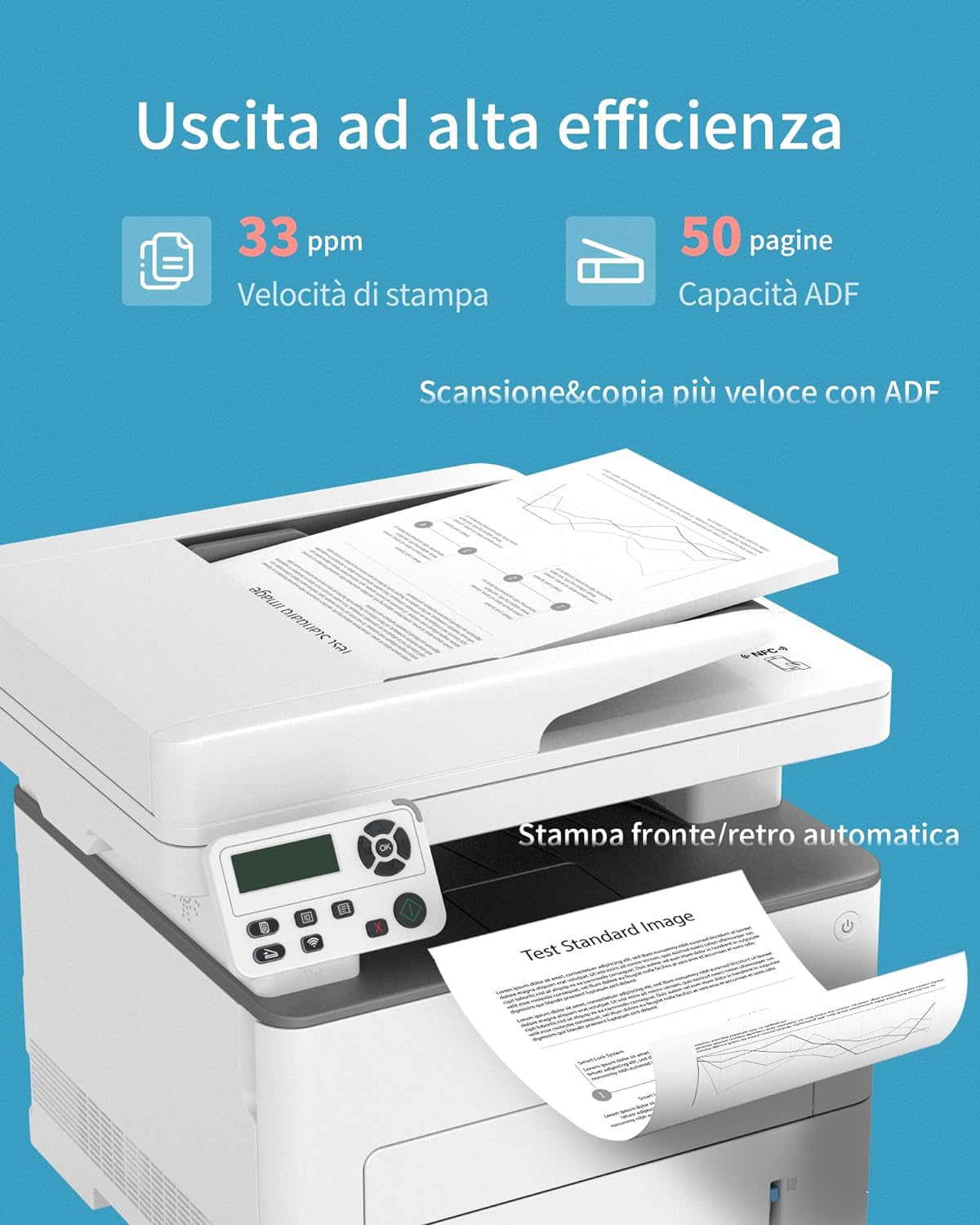PANTUM Stampante multifunzione M7100DW Laser Monocolore 3 in 1 (Stampante, Scaner e copiatrice) 256MB, A4-ADF- 1200X1200-33 ppm - Capacità: 250 H. - Duplex (PCL)-USB 2.0, Scheda Rete, Wi-Fi