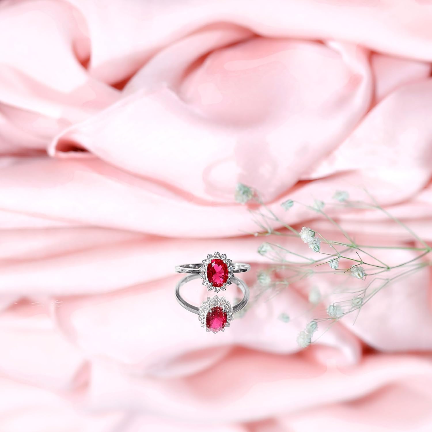 Lab Grown Ruby Princess Diana Inspired Engagement Ring, AAAA Quality, Certified Ruby Diamond Ring - Gift For Her