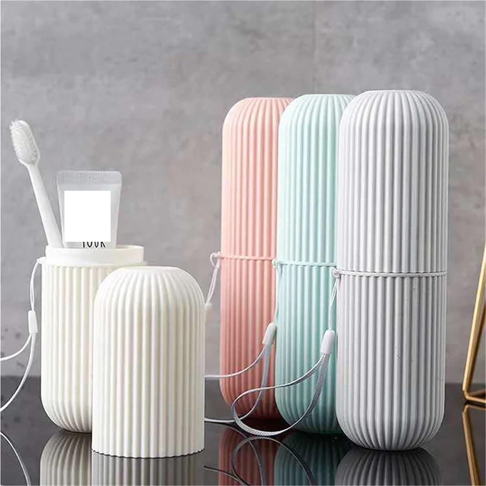 Caja Redonda de plástico for Taza de Cepillo de Dientes, Soporte portátil for Pasta de Dientes, Organizador for el hogar, Estuche de Almacenamiento, Accesorios de baño, 3 uds.(Gray)