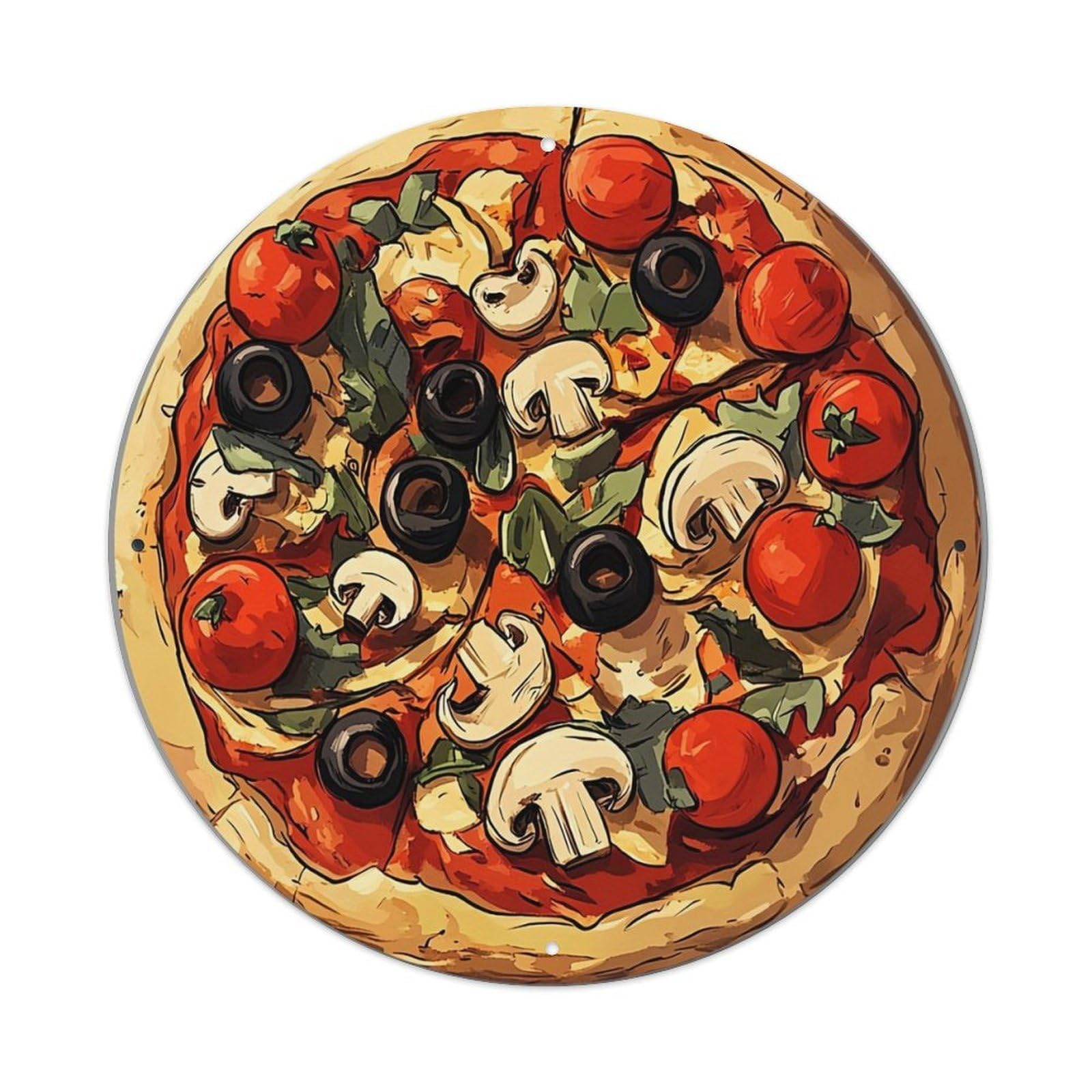 Pizza Topping Pattern Print Design Tin Sign Metal Poster Vintage Metal Signs for Home Man Cave Bar Cafe Kitchen laundry room Wall Decorations 8x8 inches
